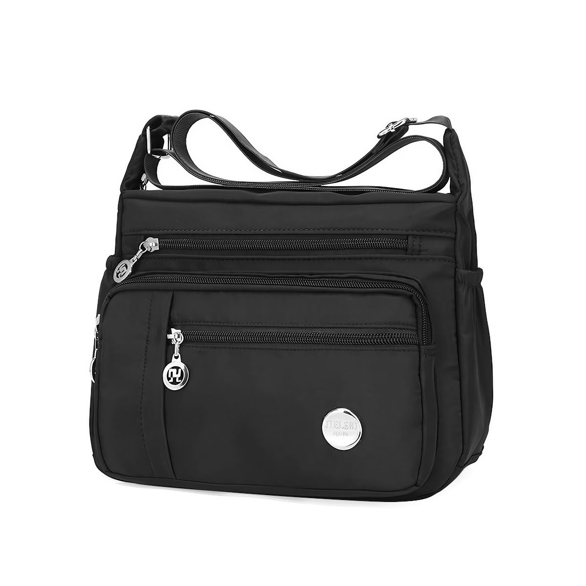 PALAY Women Shoulder Bag Crossbody Bag Nylon Waterproof Bag Multi-pocket Women Sling Bag with Adjustable Shoulder Strap Fashion Bag for Women Satchel Handbag, Black, 25x21x10cm