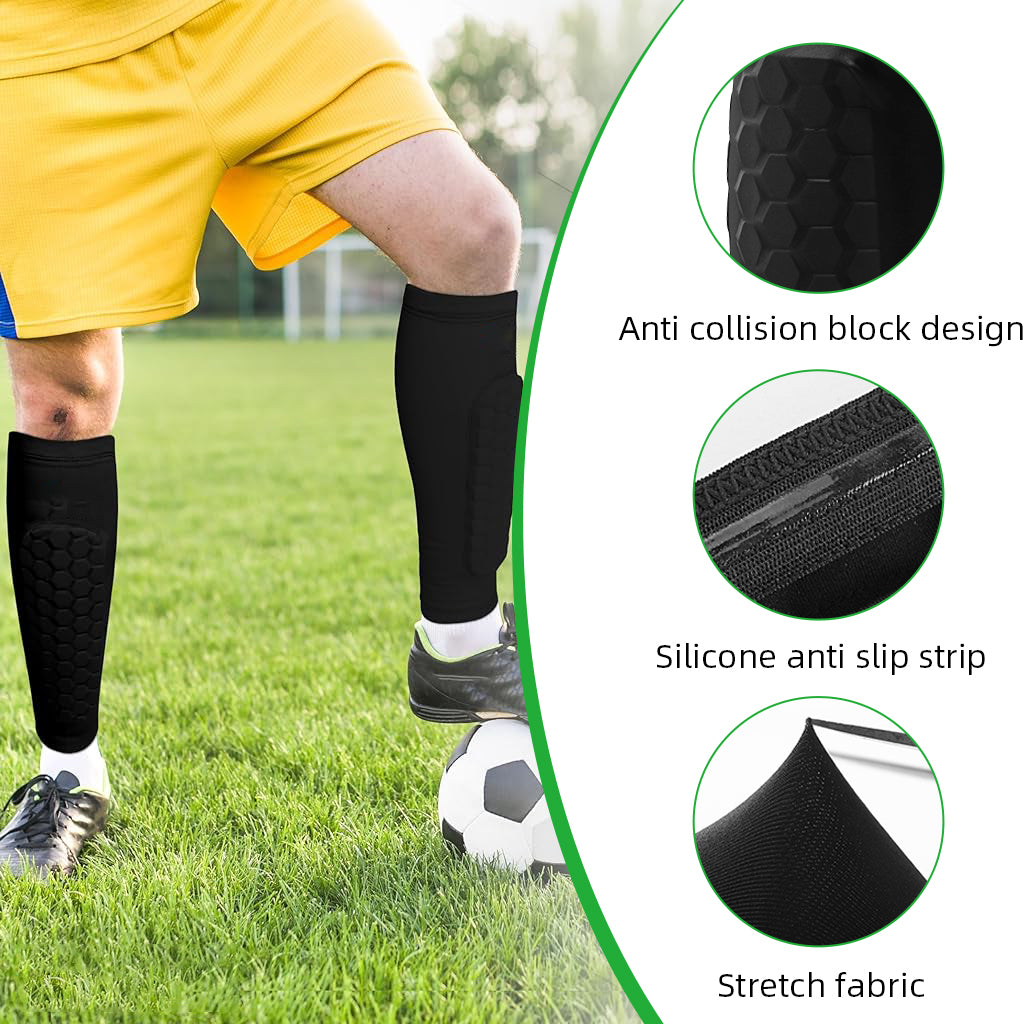 Proberos® Soccer Shin Guards Padded EVA Cushioning Shin Guards for Teens Adults Built in Silicone Anti-slip Strips Stretchy Lycra One-piece Shin Guards for Football, Baseball, Rugby, Size M