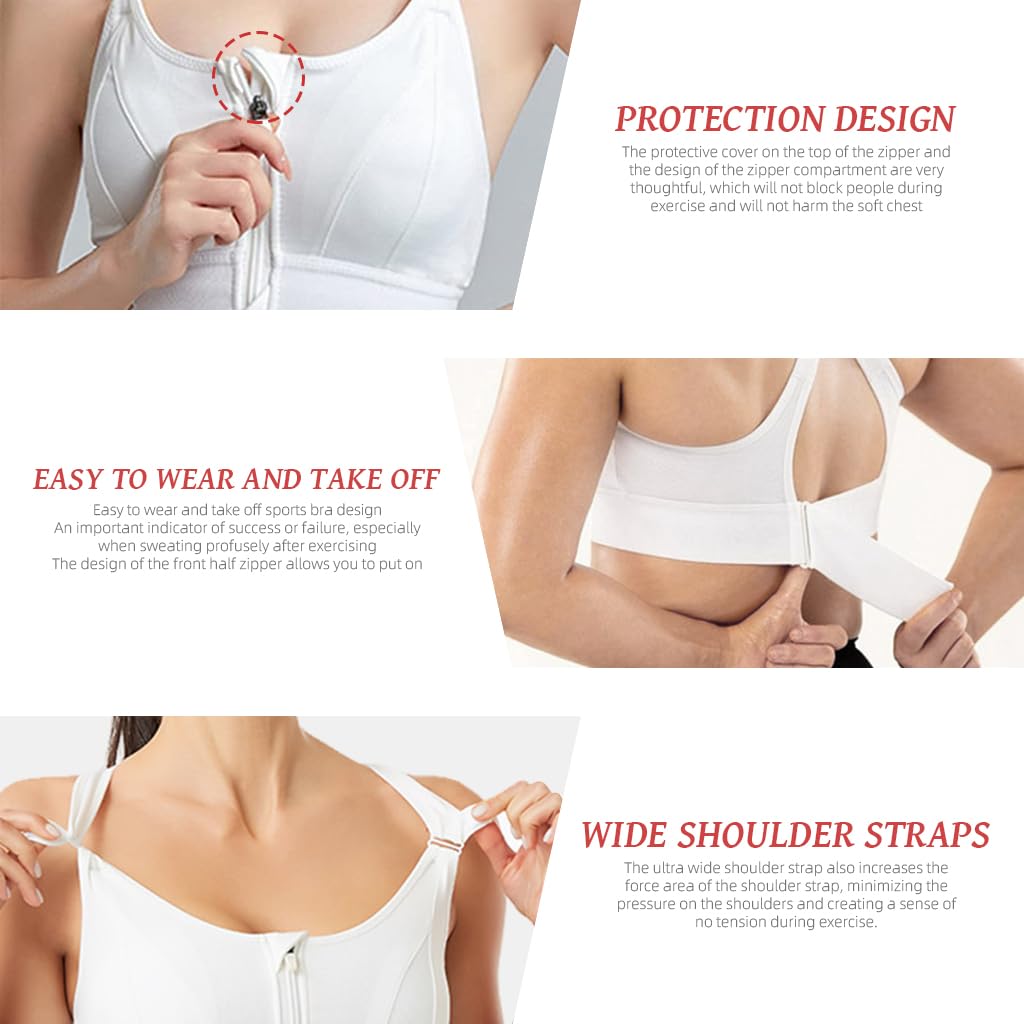 PALAY Sports Bra Women Zip-up Sports Bra for High-impact Activities One Piece Breast Pads Adjustable Sports Bra Fashion Racerback Sports Bra for Running, Cycling, Aerobics, Boxing, XL