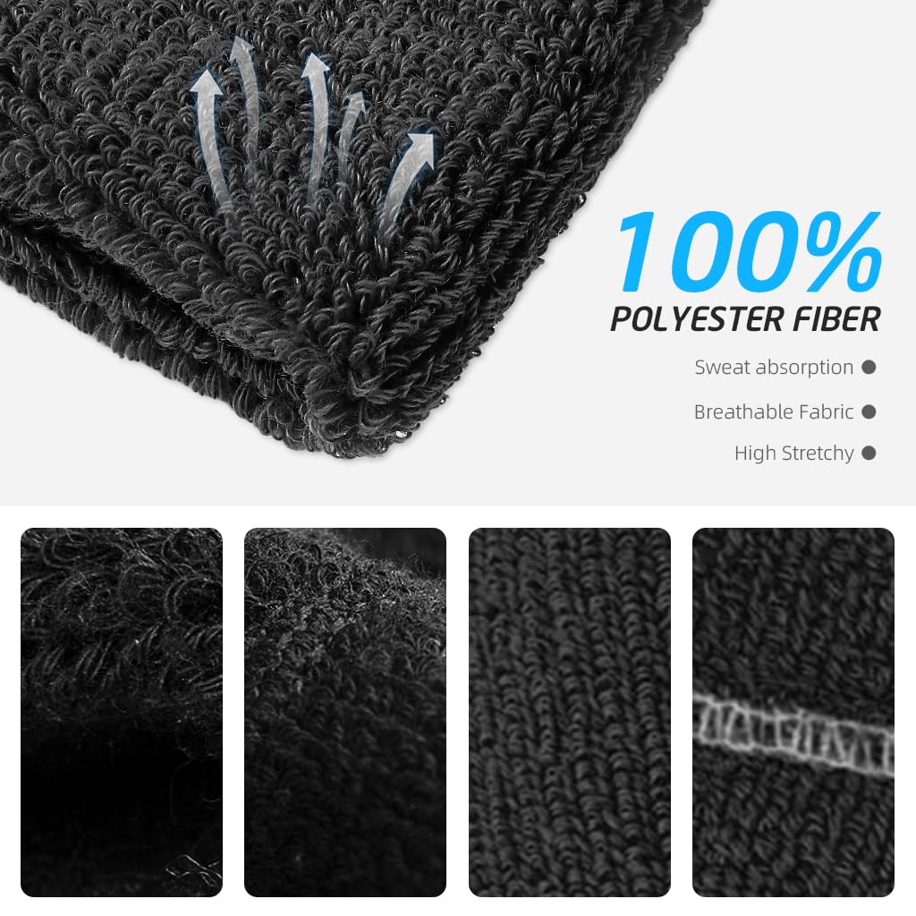 Proberos Sport Headband Wristband Combo Men Women Fashion Sport Headband Wristbands Polyester Spandex Soft Cloth Moisture Wicking Stretchy Wide Sweat Headband for Running, Workout, Yoga(Black &Grey)