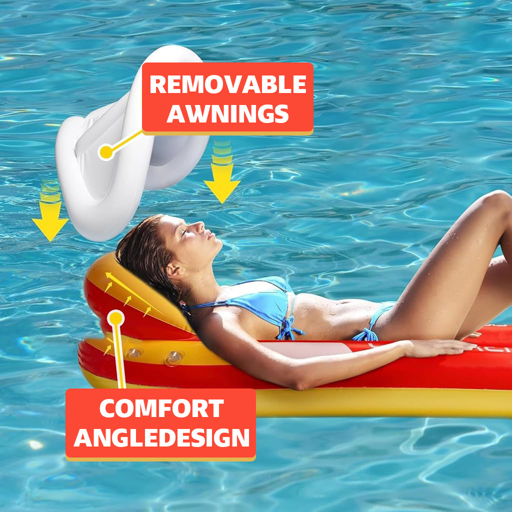 Proberos Inflatable Pool Lounger for Adult 4.92ft Long Swimming Pool Float PVC Swimming Pool Float with Sun Visor & Headrest Water Floating Bed for Pool Water Lounging Bed for Sunlight Bathing