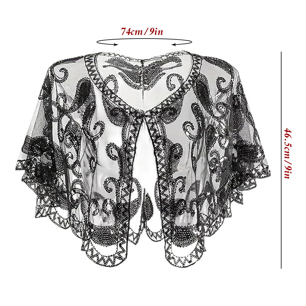 SANNIDHI Women Wrap Fashion Sheer Sequine Shawl Wrap for Evening Event Elegant Lace Wrap Shawl for Off-shoulders, Dresses