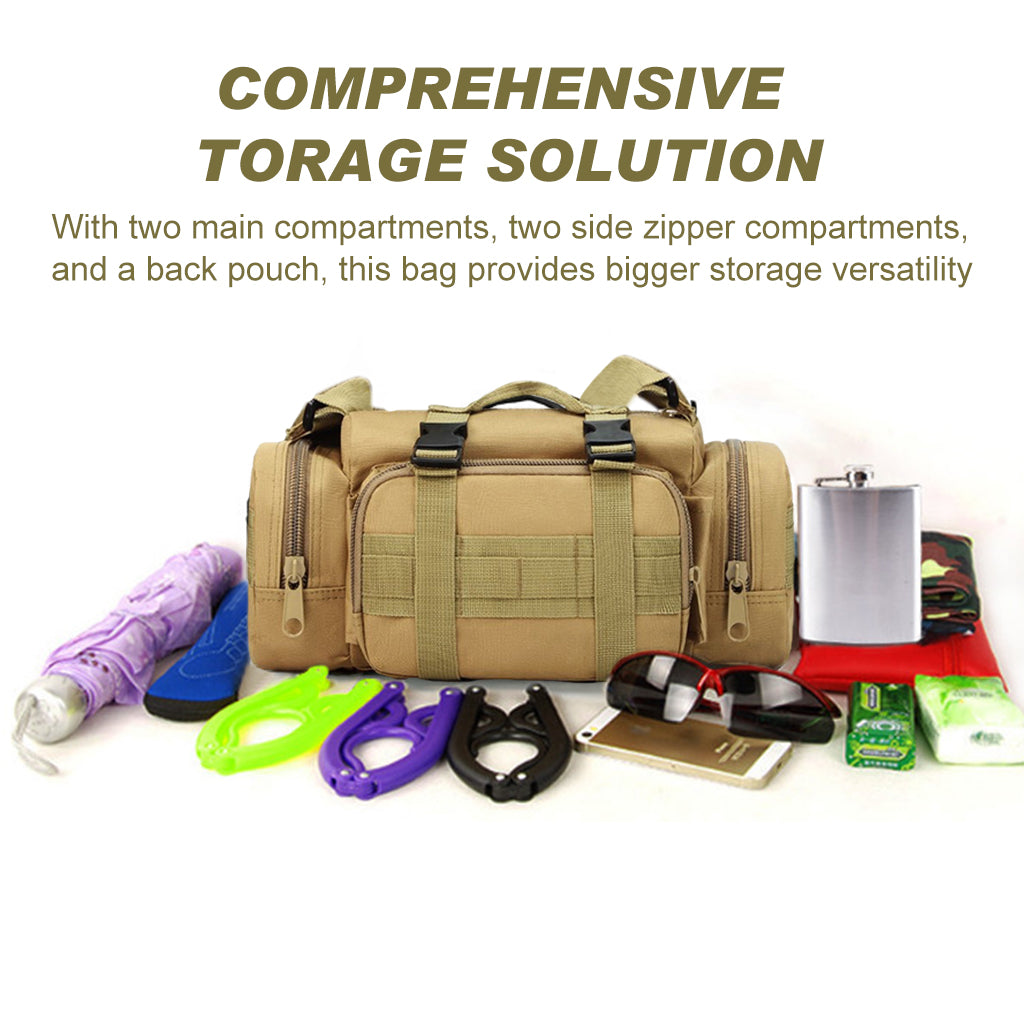 Proberos Small Tactical Carry On Bag Shoulder Bag with Adjustable Quick Release Shoulder Strap Waist Bag with Handle Multi Compartment Deployment Bag Travel Small Bag for Men Women, Khaki, 35x14x18cm