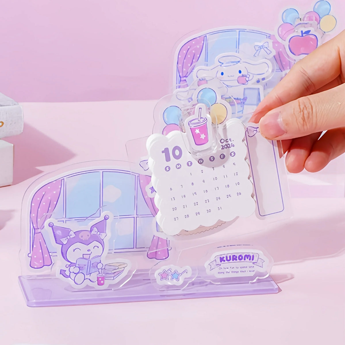 HASTHIP 2025 Desk Calendar Sanrio Kuromi Themed Acrylic Calender, October 2024 - December 2025 Monthly Planner Desktop, Desk Decor Calendar Years Gift for Home, School, Office
