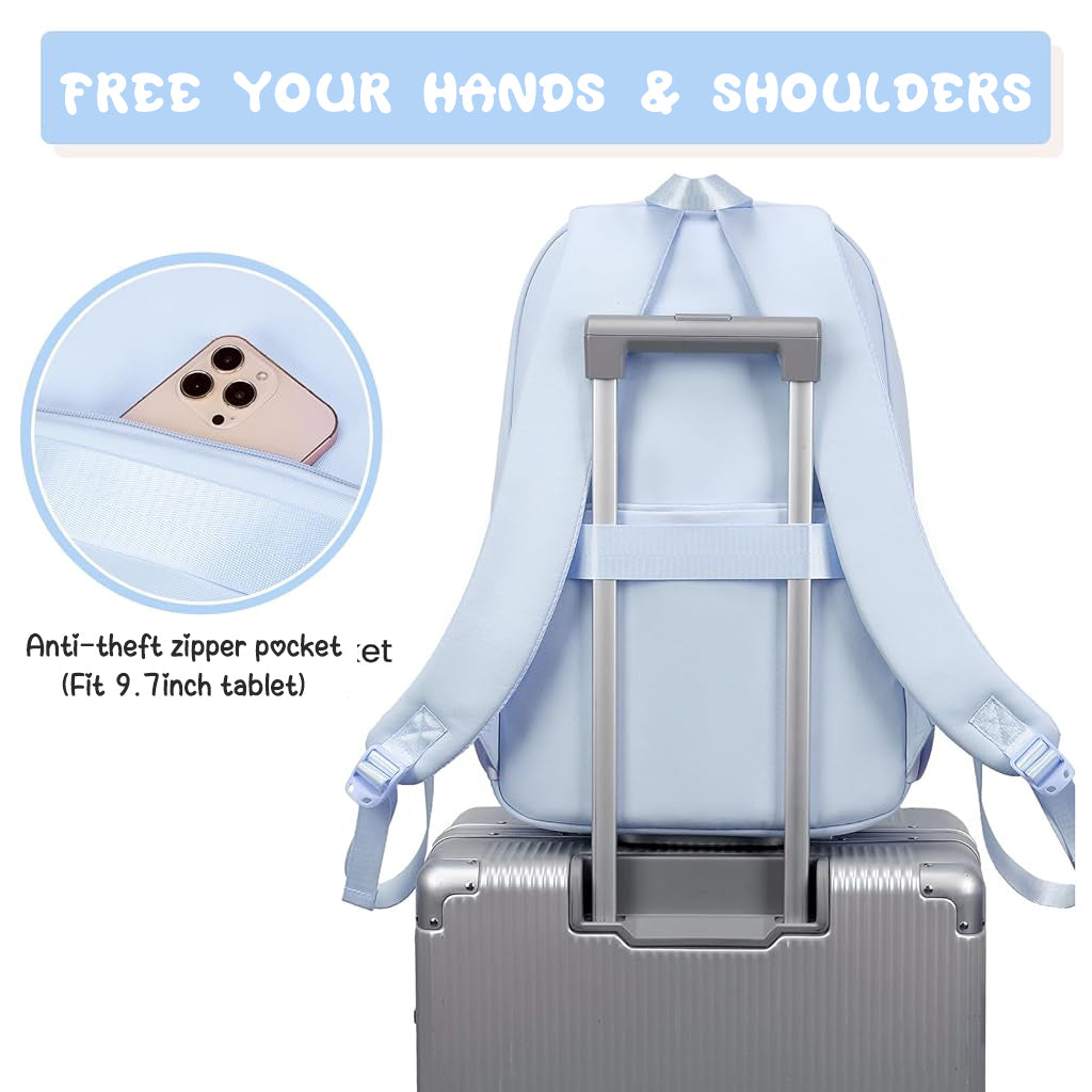 Climberty® Girls School Backpack Kawaii Blue School Book Bag Multi Compartment 15.6 inches Travel Backpack School Bag for Girls 6-12 Years Old Birthday Gift Christmas Gift, 32x15x45cm