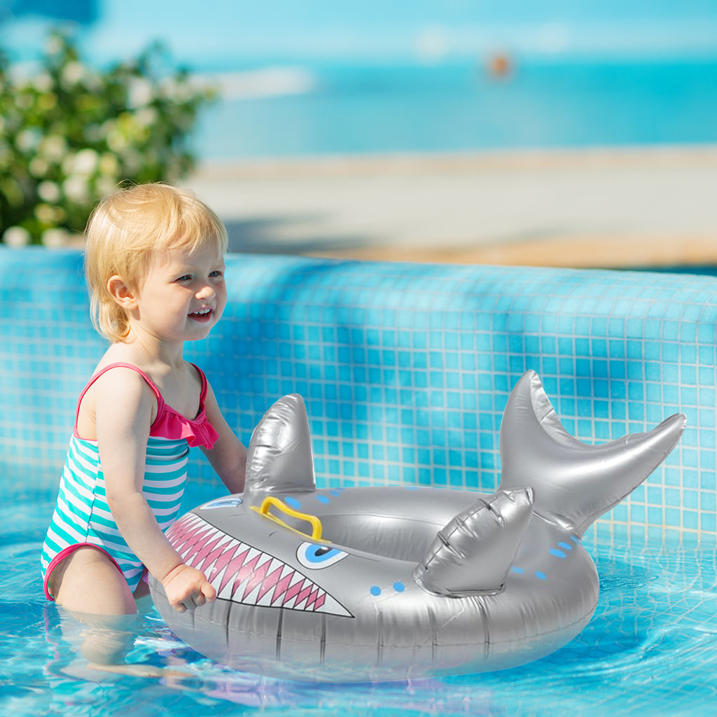 Proberos Swimming Tube for Kids, Child Swimming Float Seat Funny Shark Baby Swimming Floating Seat with Grip Handle PVC Inflatable Swimming Pool Float Summer Shower Pool Party Bathing Float