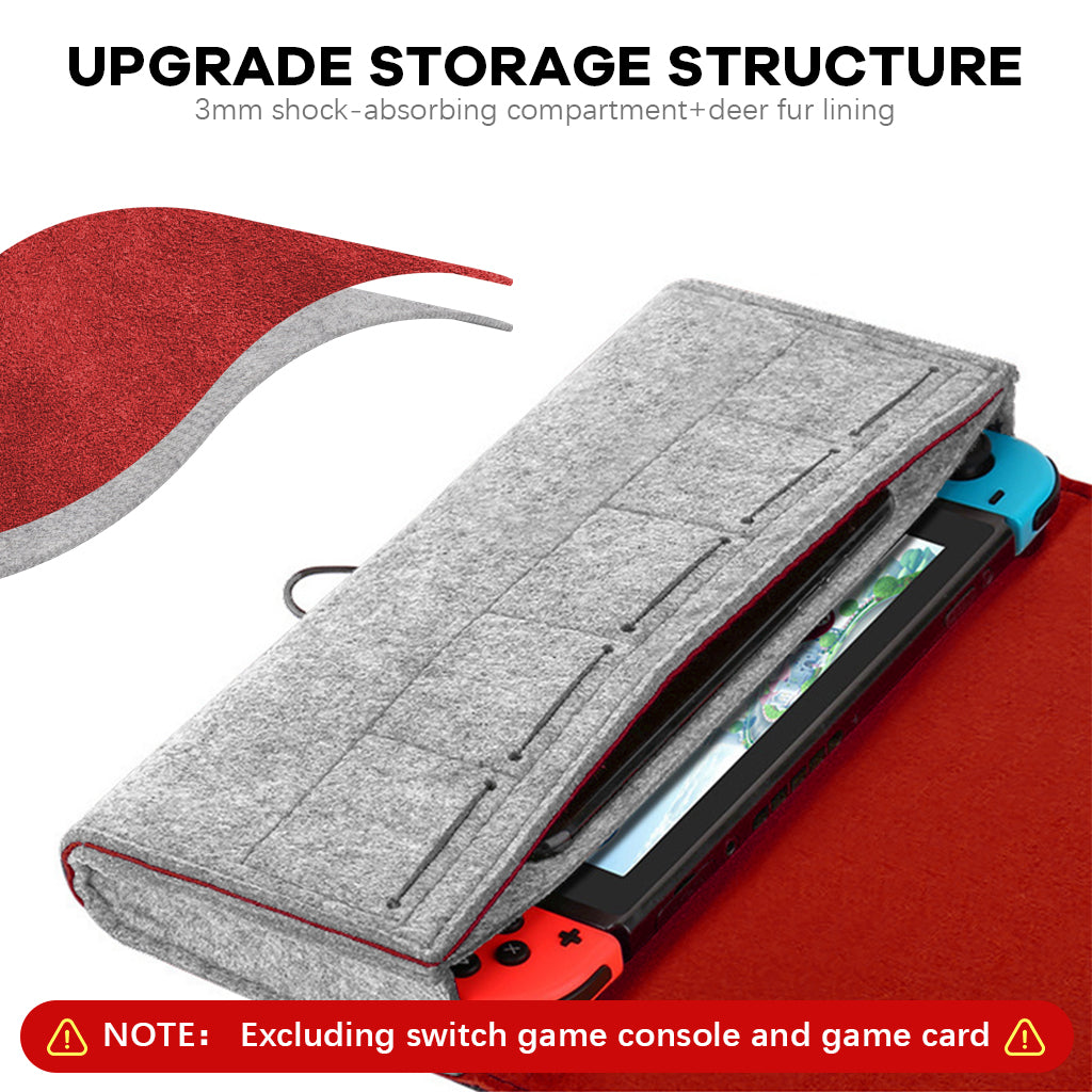 ZORBES Compatible with Switch Felt Storage Bag with 5 Game Card Slots Carry Bag for Switch Game Console Anti-scratch Protective Travel Accessory Bag for Switch, Grey, 22.5x12x3.5cm