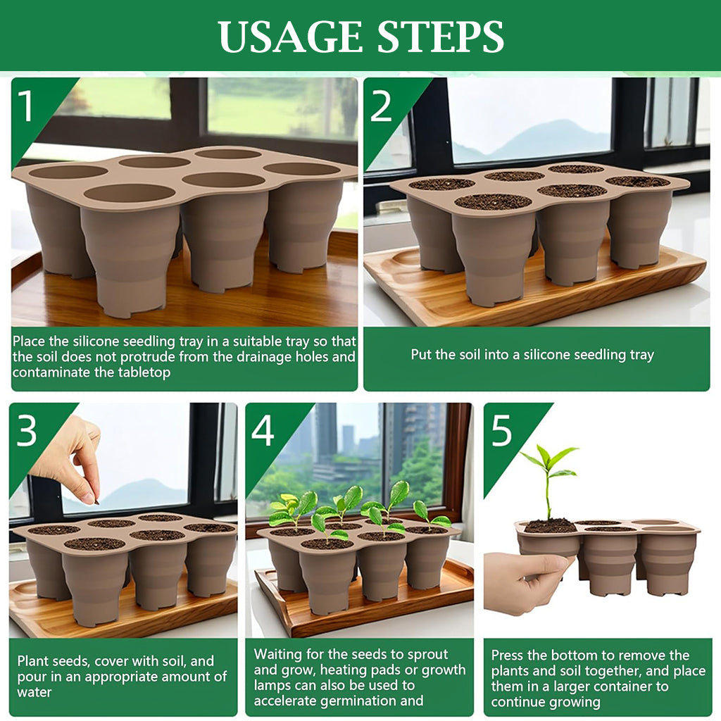 HASTHIP® Silicone Seed Starter Tray 6-Cell Seed Starter Tray Seedling Tray Reuseable Ventilation Seed Propagation Tray Plant Seeds Starter Tray Seeds Nursery Tray