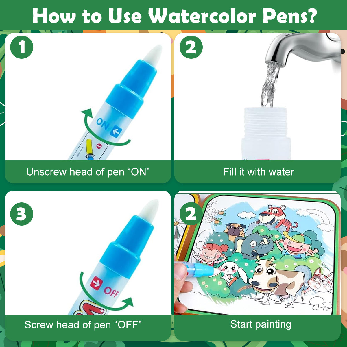 PATPAT Kids Coloring Book with Brush Pan Paint by Water Doodle Book for Toddlers Multi Page Cartoon Water Drawing Book Travel Busy Book Birthday Gift for Kids 3-5 Years Old
