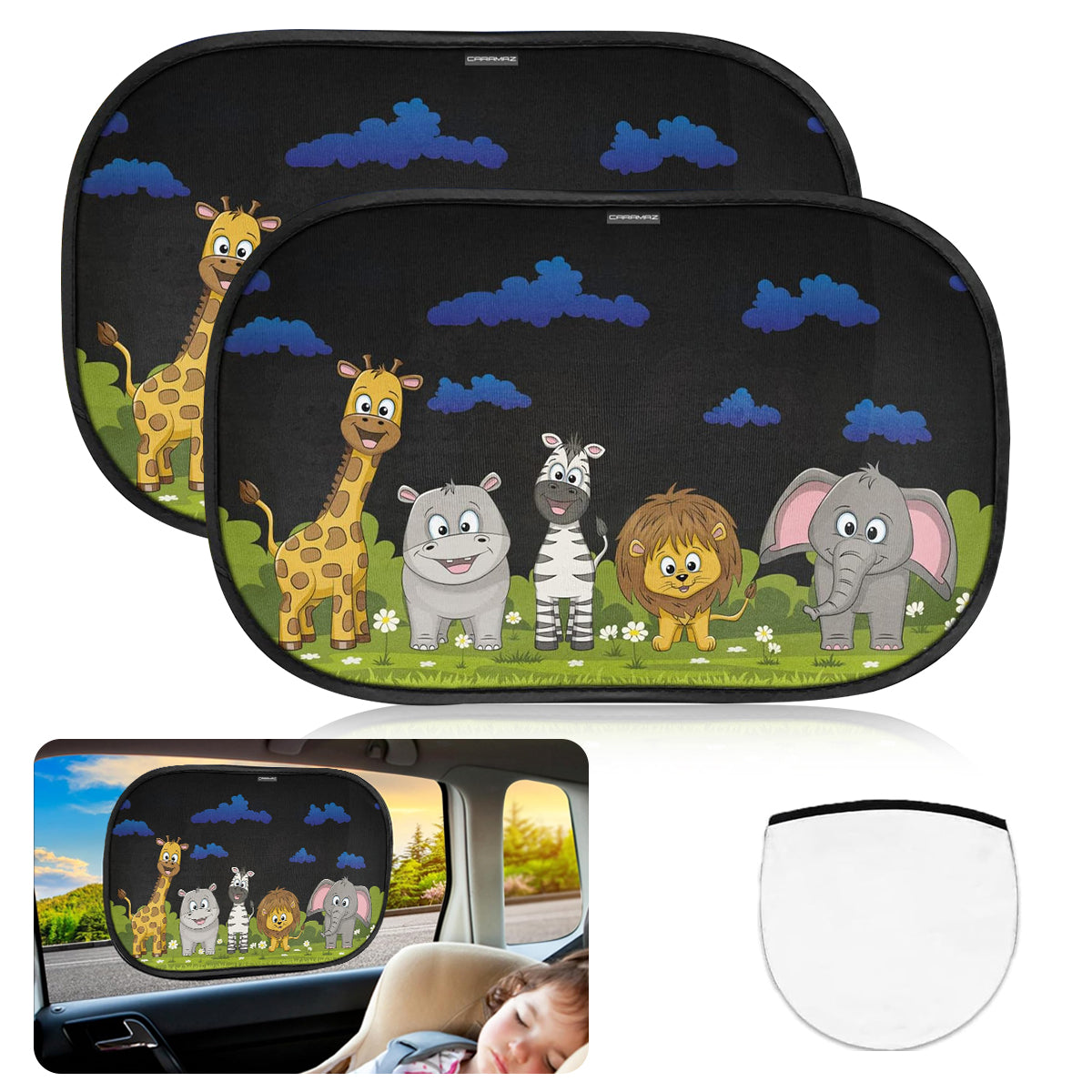 STHIRA 2Pcs Car Window Sun Shade Pop-up Mesh Screen Side Window Shade Stylish Cartoon Blackout Shade UV Protection Sun Shade for Kids Universal Packable Car Window Sun Shade, 17.32x13.78 inches