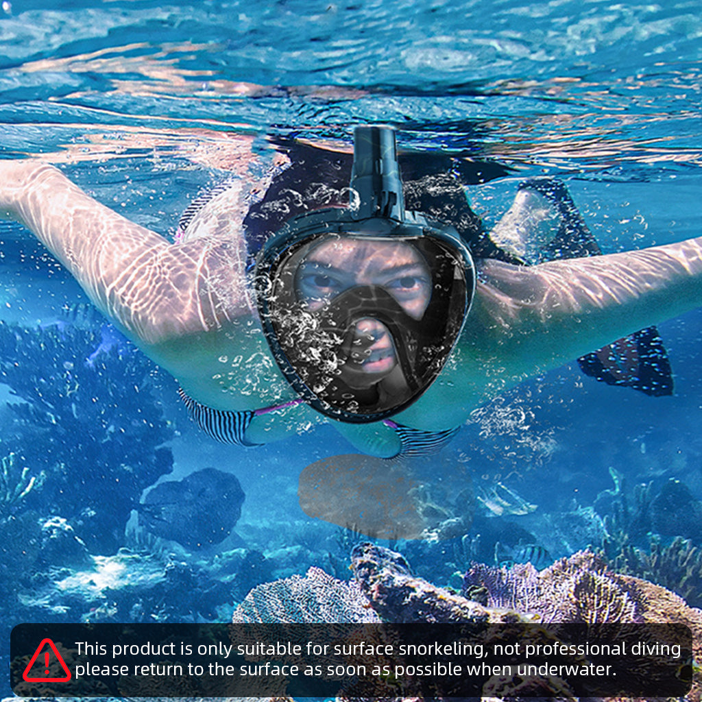 Proberos® Adult Snorkel Mask, 180° Wide Angle View Anti-Fog Snorkling Face Mask with Drain Valve, Detachable Breathing Tube Design Full Face Snorkeling Mask Diving Gear with Camera Mount, S/M