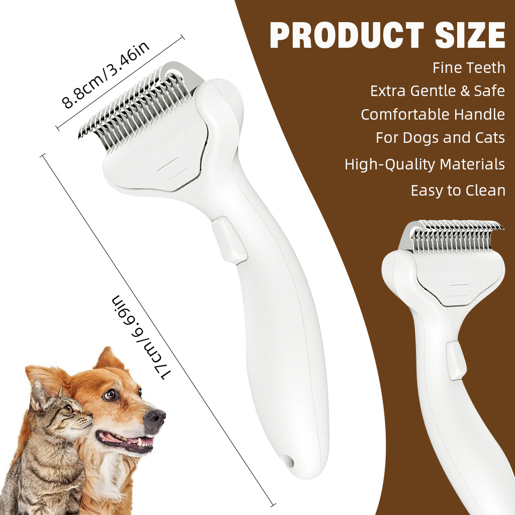 Qpets Pet Grooming Brush Deshedding Hair Brush Self-cleaning Slicker Brush Underfur Rake Untangling Brush for Small Knots and Mats Dog Cat Hair Grooming Brush