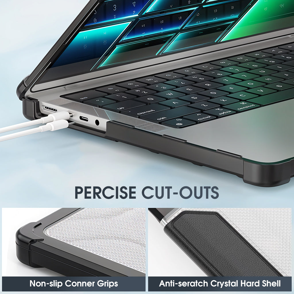 HASTHIP Laptop Case Cover for MacBookPro14 2021/2023 Sleek Rugged Protective Laptop Case with Riser Feet One-piece Snap-On Case Cover with Ventilation Back, Compatible with A2442/A2779/A2918/A2992