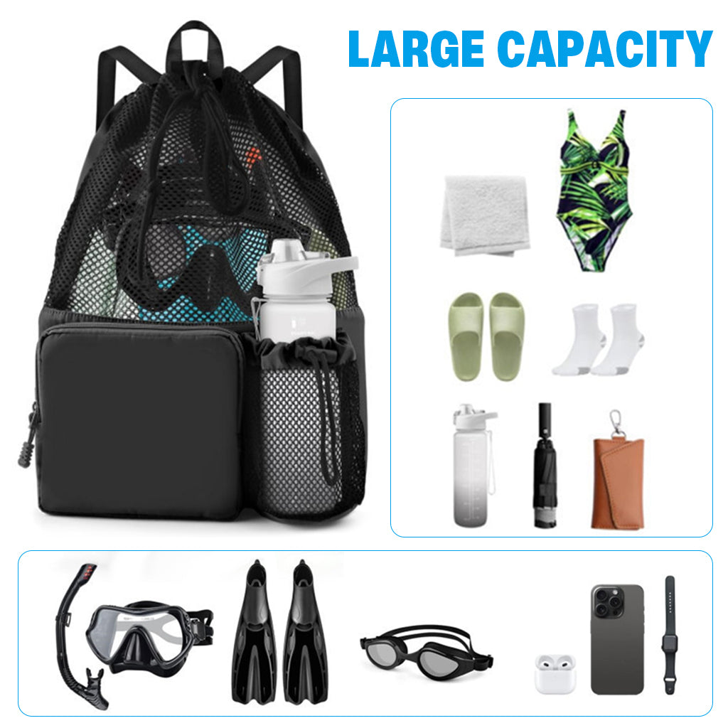 ZORBES Drawstring Swimming Bag Quick Dry Mesh Beach Bag Backpack Swimming Gear Bag Lightweight Drawstring Bag Multifunctional Outdoor Bag for Riding, Hiking, Swimming, Camping, 30L