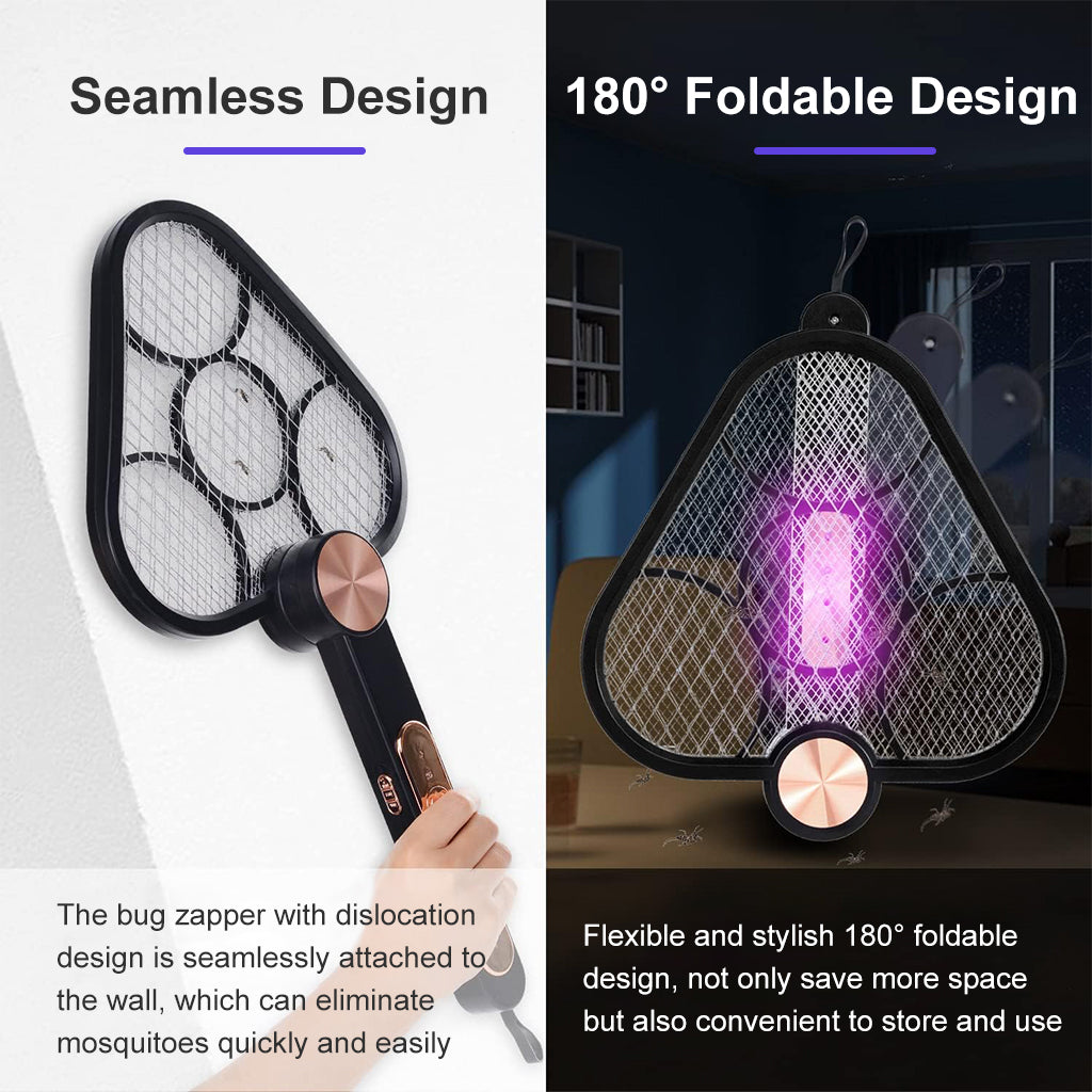 HASTHIP Mosquito Swatter with UV Light 2 in 1 Electric Mosquito Racket Mosquito Trap Lamp USB Rechargeable Mosquito Trap Lamp 180° Folding Handheld Mosquito Swatter for Indoor Outdoor Camping