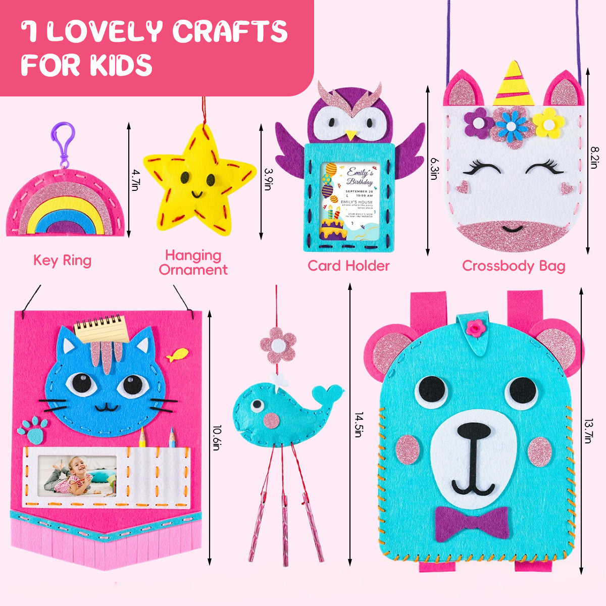 PATPAT JZSIJ Beginner Sewing Kit for Kids Arts & Crafts, 6 Easy DIY Projects of Stuffed Animal Dolls of Bears & Kittens, Gifts for Children 5-12 Years Old, Suitable for Learning Sewing and Embroidery