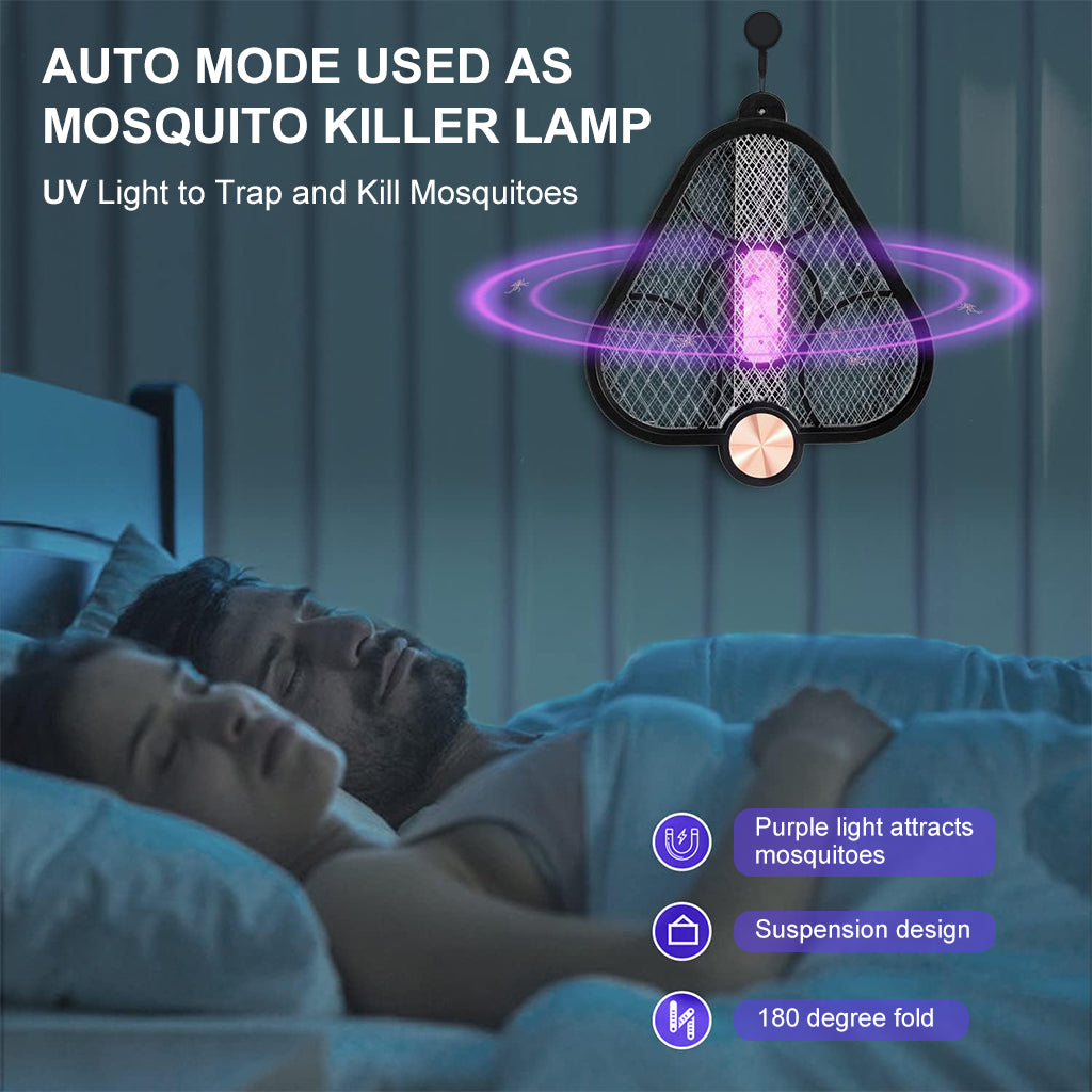 HASTHIP Mosquito Swatter with UV Light 2 in 1 Electric Mosquito Racket Mosquito Trap Lamp USB Rechargeable Mosquito Trap Lamp 180° Folding Handheld Mosquito Swatter for Indoor Outdoor Camping