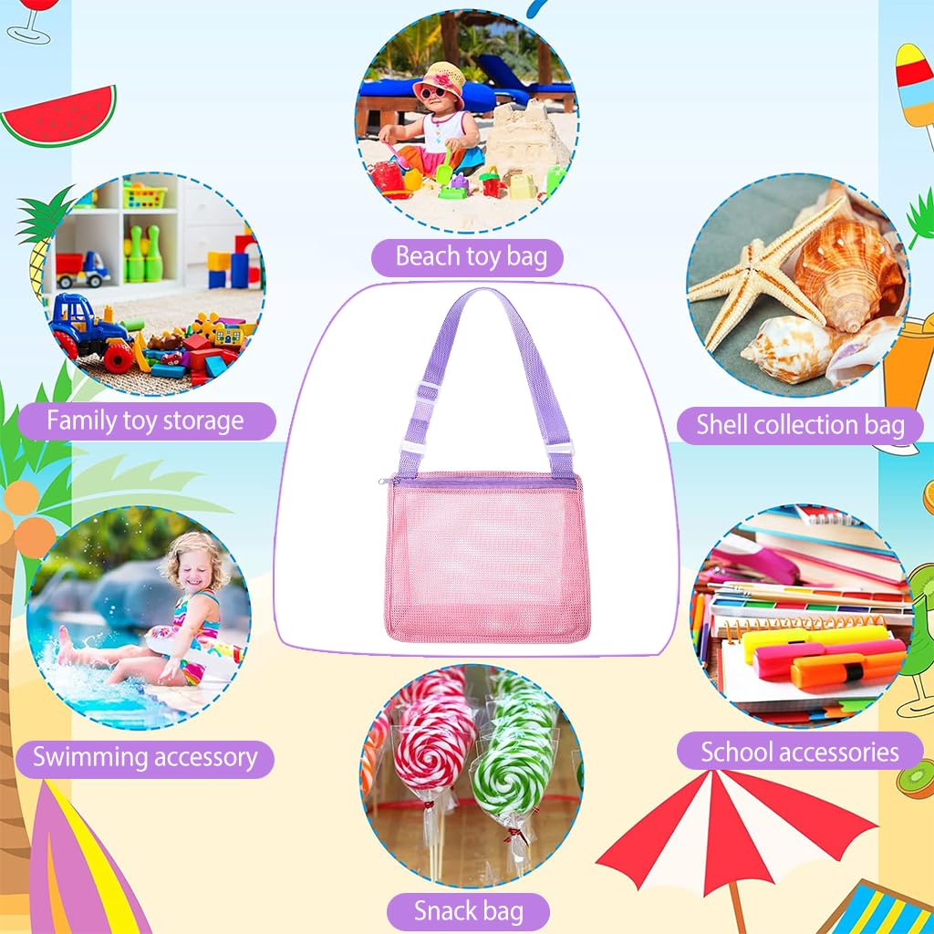 PATPAT Kids Beach Bag Sling Bag Shoulder Bag Pink Mesh Zipper Bag for Beach Swimming Accessories Bag Beach Toy Storage Bag Travel Bag