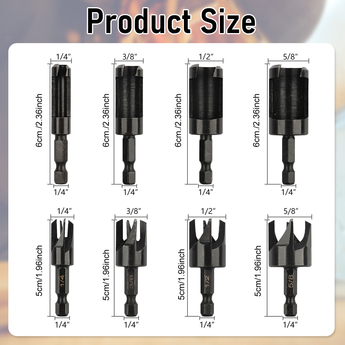 Serplex 8Pcs Wood Plug Cutter Drill Bit Set, Straight and Tapered Taper Cutting Tool 1/4