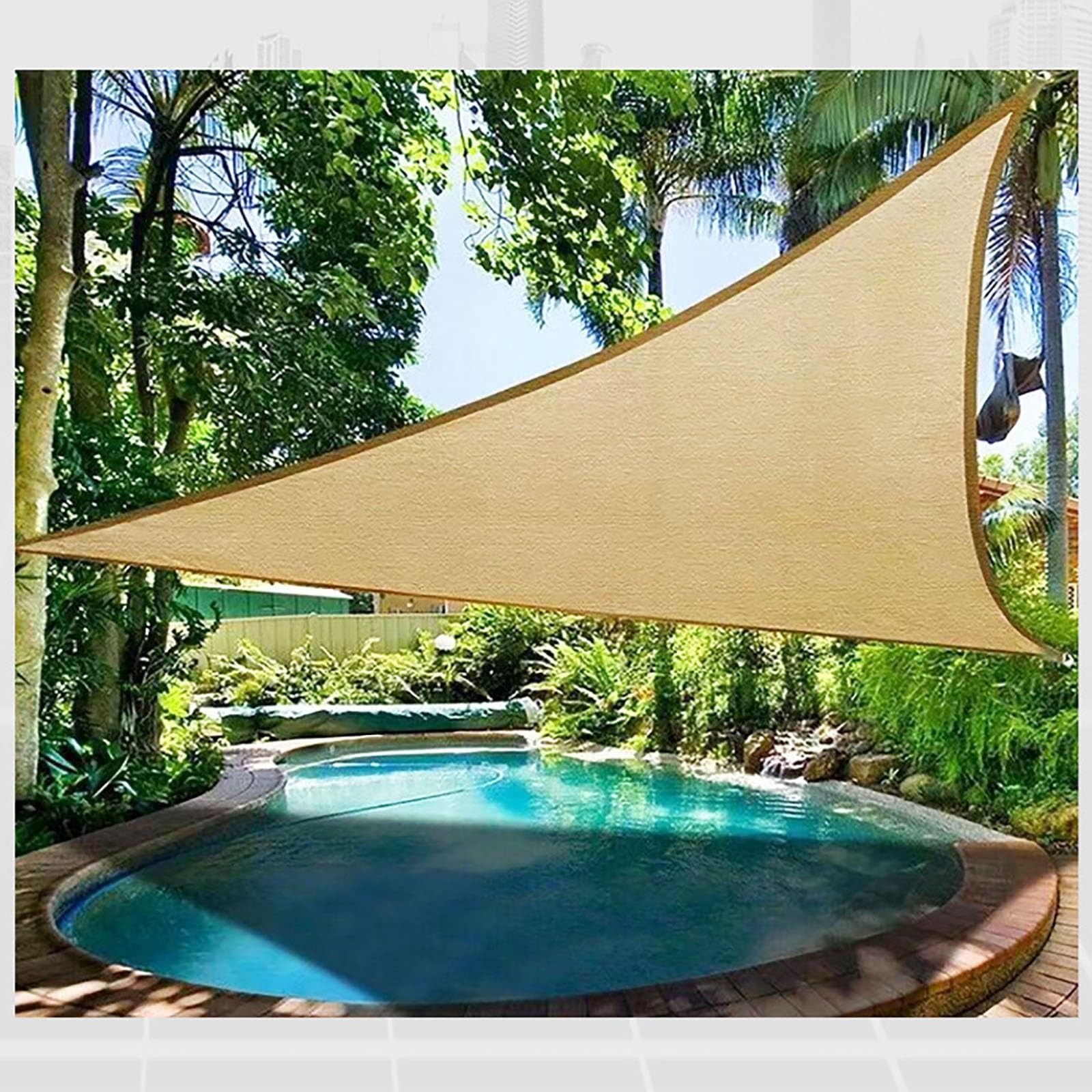 HASTHIP Sun Shade Sail with Carabiners & Rope 118 inches Equilateral Triangle Sun Shade Sail Canopy Sun Shade Sail with Metal D Rings Translucent Beige Sun Shade for Backyard, Camping, Patio