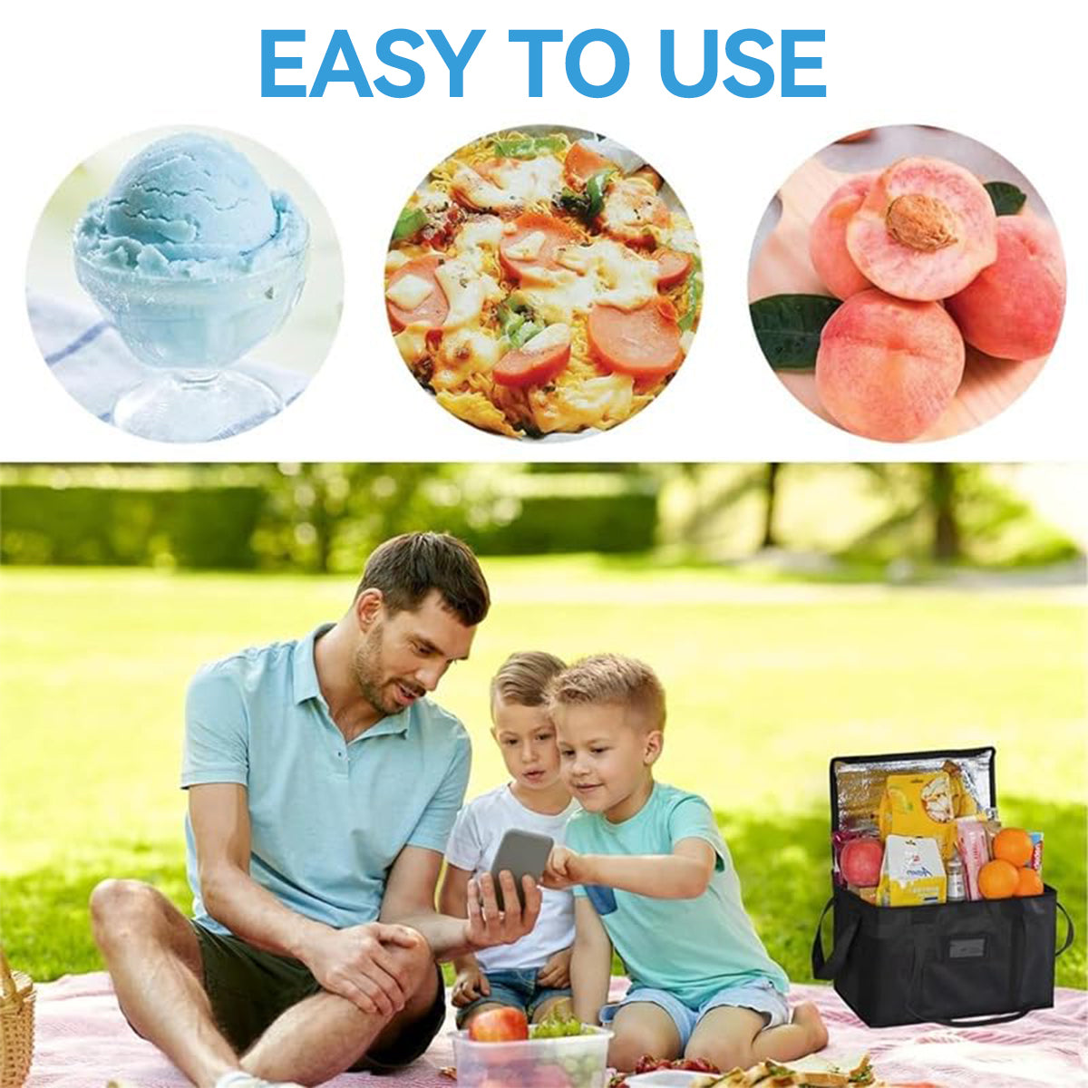 ZIBUYU Insulated Grocery Shopping Bags, Black, Reusable Bag,Thermal Zipper,Collapsible,Tote,Cooler,Food Transport hot and Cold,Camping,Recycled Material delivery Groceries