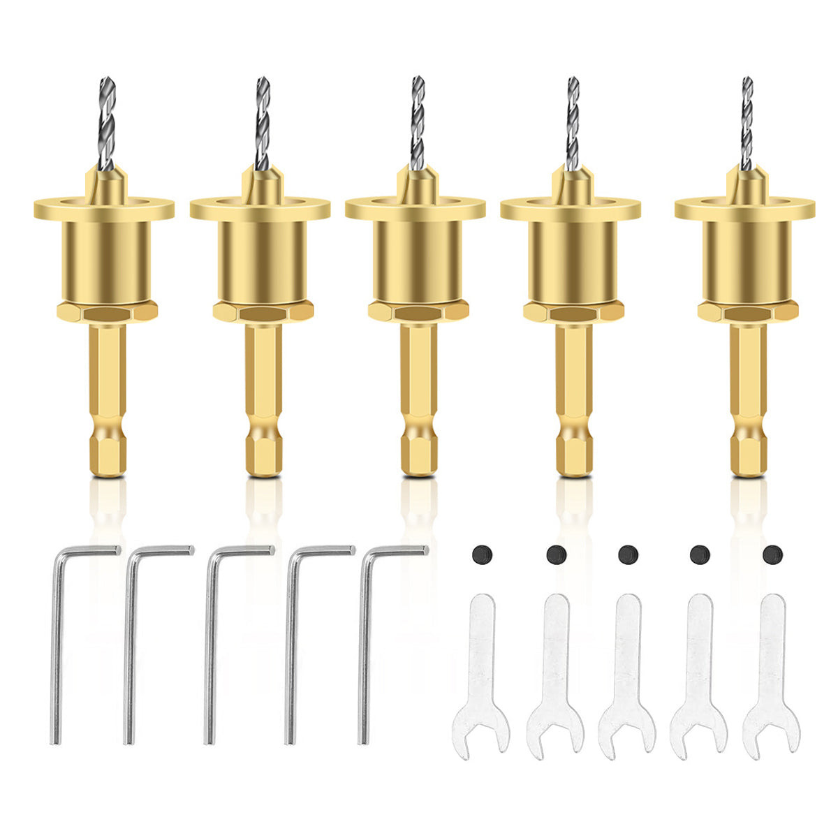 Serplex 5pcs Carbide Tipped 90° Countersink with Adjustable Low Friction Depth Stop Multifunctional Round Shank Bore Woodworking Drill Bit Taper Drill Bit Counterbore Drill Bit Wood Working Tools