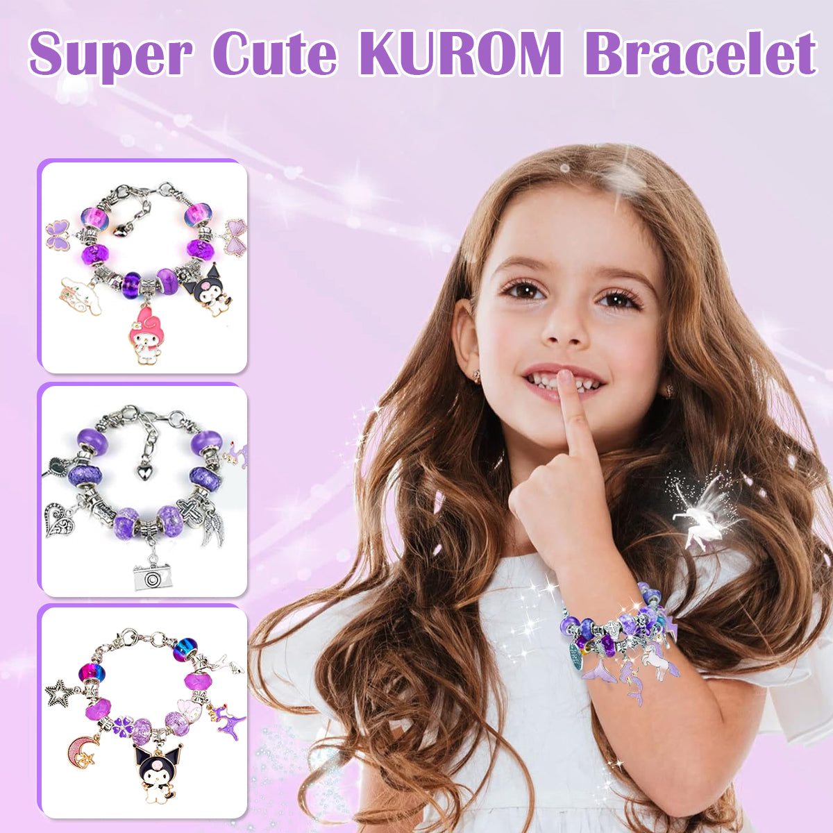 SANNIDHI Kuromi Charm Bracelet Making Kit, Sanrio-Themed Jewelry Bracelet Making Set, DIY Craft for Girls, Kuromi Bracelets Necklaces Set, Children Day Christmas Gift for Girls Kids Teens Ages 5-14