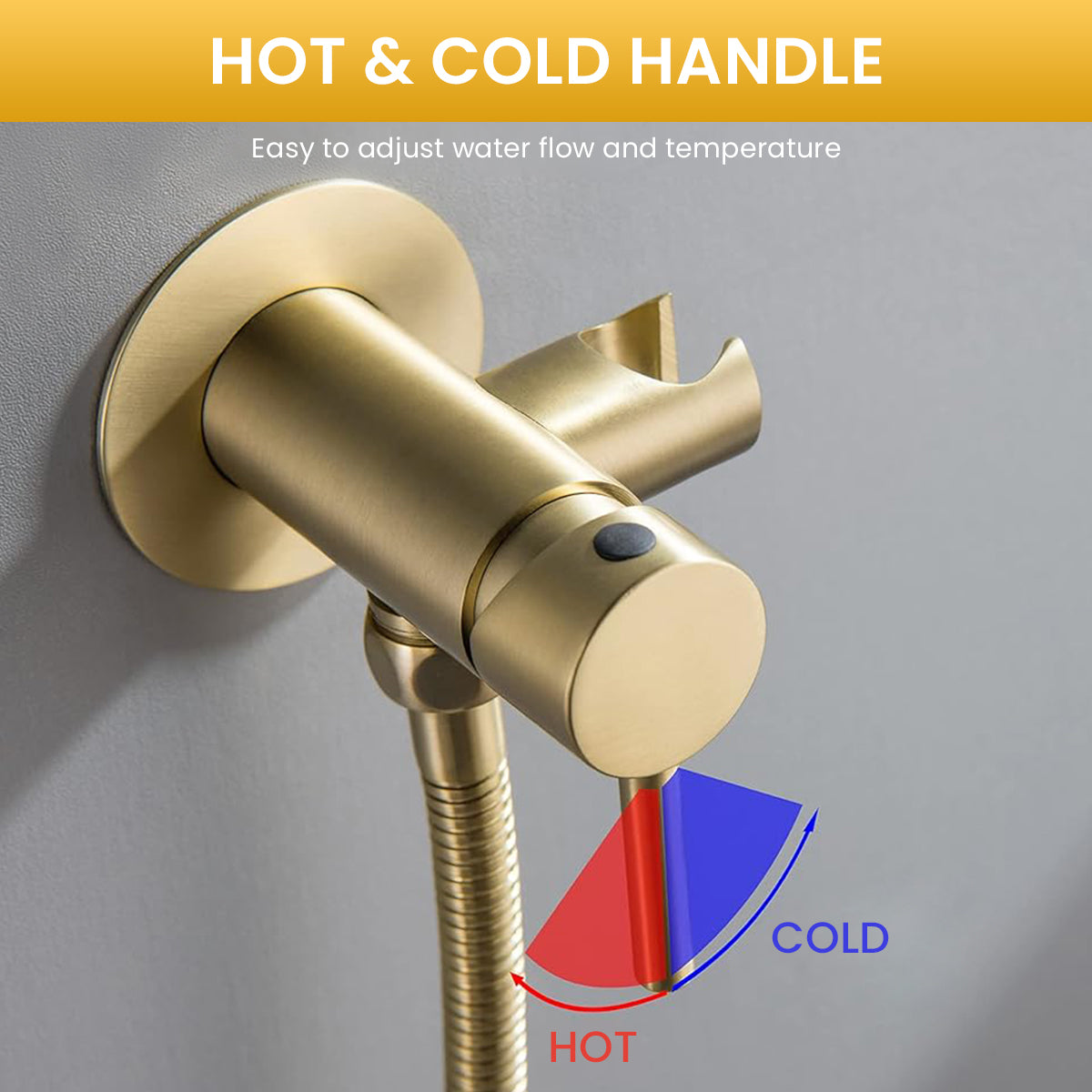 HASTHIP Pressurized Toilet Bidet Sprayer System Kit with Cool & Warm Water Settings, Lever Handle, Full Copper Golden Finish, Universal G1/2 Thread, Wall-Mounted Holder, Health Faucet for Bathroom