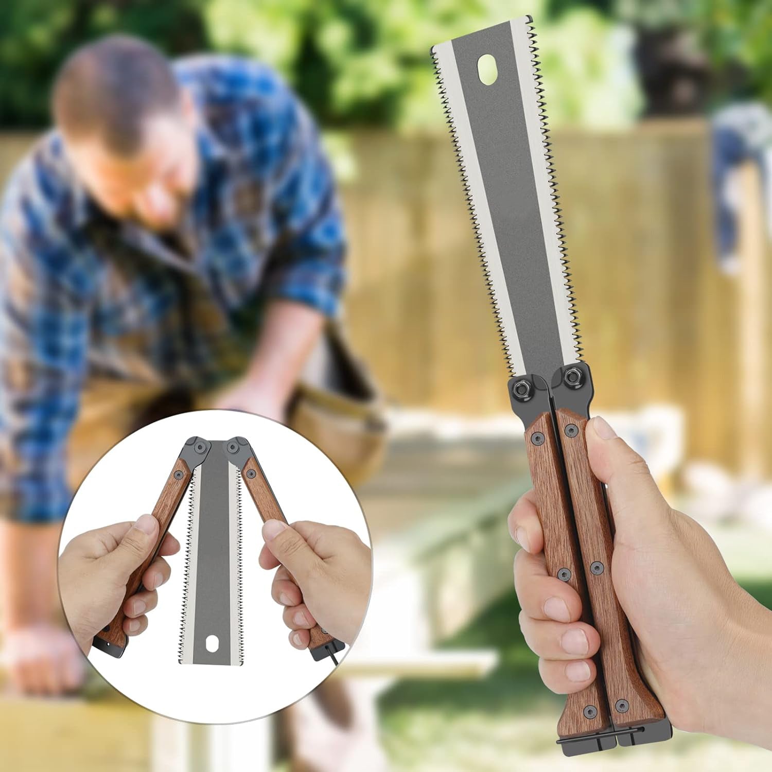 Serplex Hand Saw for Wood Cutting Double Blade SK5 Flush Cut Trim Hand Saw 5.5 Inch Mini Folding Double Edges Saw Pull Saw for Hardwood and Softwood Cutting Carpenter Tools for Wood Work