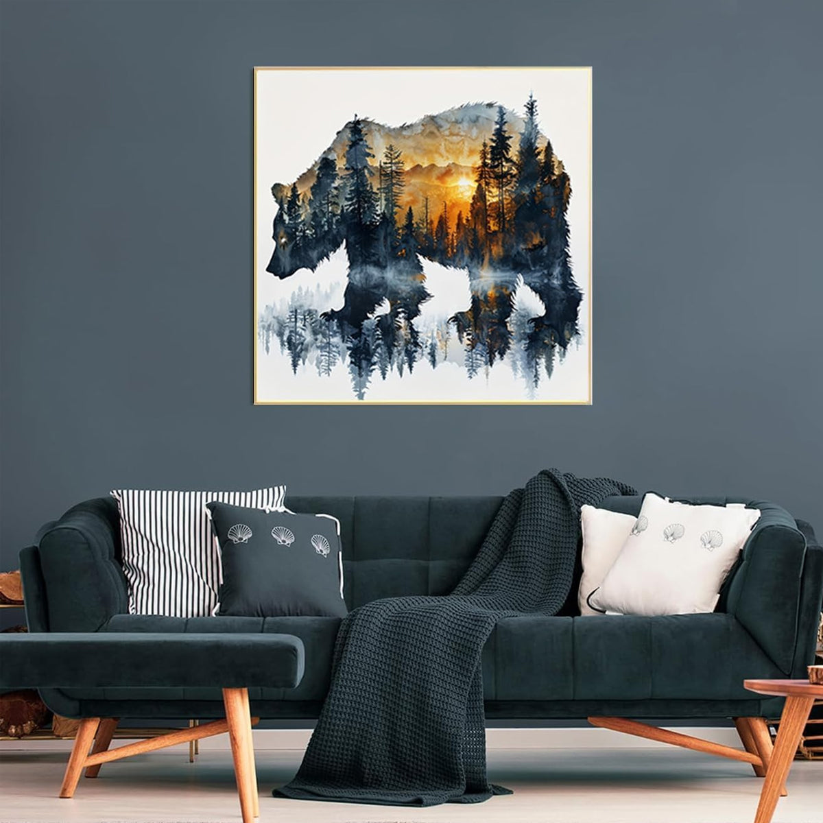 HANNEA Diamond Painting Kit 12x12 inch Grizzly Bear Silhouette Forest Diamond Art Painting DIY Diamond Painting Material Kit for Home Wall Decor Home Gift, with Tools and Accessories