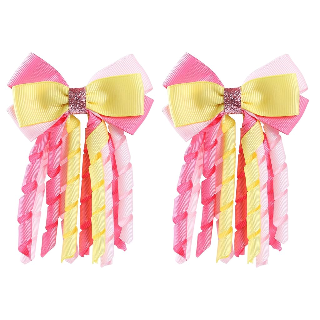 PALAY 2Pcs Ribbon Bow Hair Accessories for Girls, Princess Cute Hair Clips for Girls Curly Ribbon Hair Bow Clip stylish Headpieces Hair Pins for Girls Gift, Pink