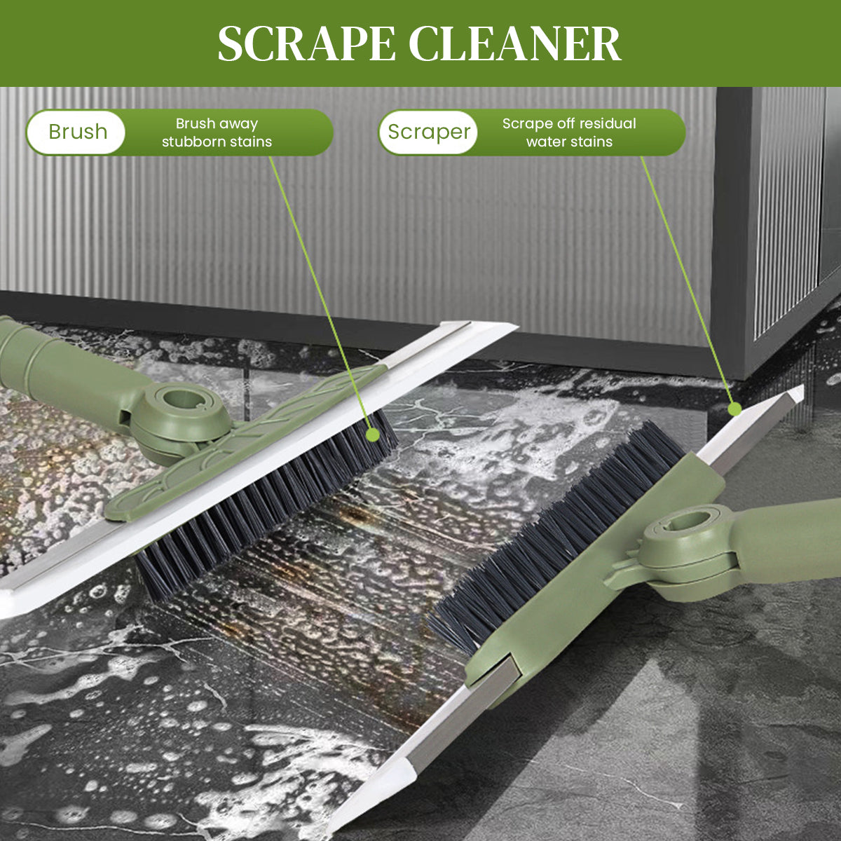 HASTHIP Window Squeegee Cleaner 4 In 1 Retractable Cleaning Tool with 2 Brushes Attachment 180 Degree Flexible Window Squeegee Tool Floor Cleaning Tool Multipurpose Cleaning Tool for Window, Floor