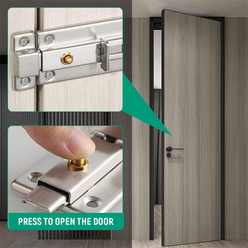 HASTHIP Door Latch Door Lock Security Door Latch Metal Stainless Steel Door Lock Spring Loaded Design One Press Button Release Mechanism Screw Fixed Security Door Latch for Room, House, Fence Door