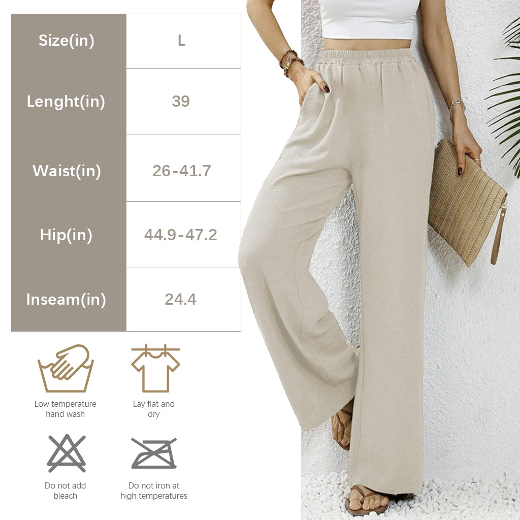 SANNIDHI Women's High Waisted Wide Leg Pants, Wide Leg Palazzo Pants for Women Elastic Business Causal Pants Women Summer for Beach Travel Loose Trousers