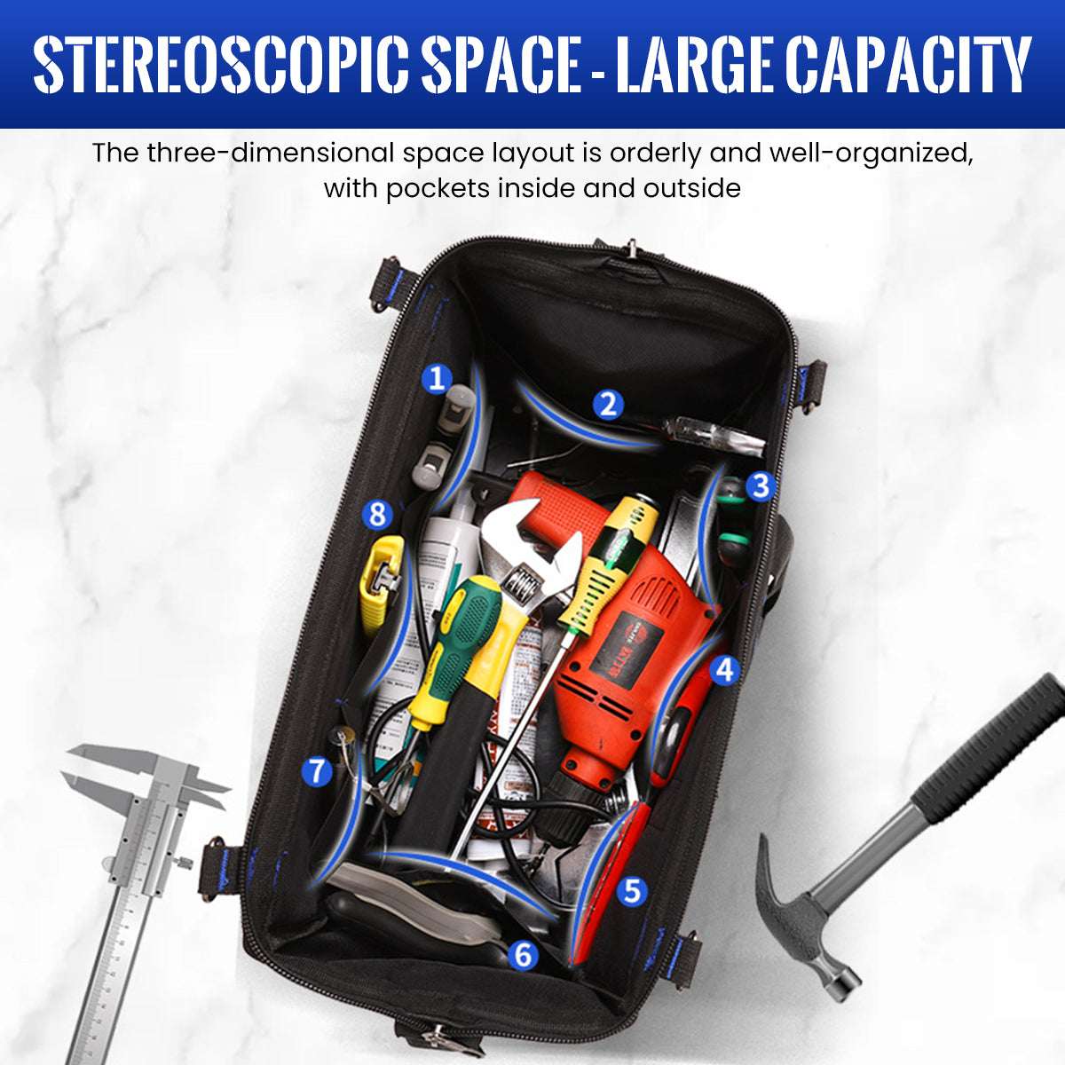 Serplex Tool Bag Travel Tool Bag 19'' Tools Organizer Bag Waterproof Oxford Cloth Tool Handbag Enhanced Wear-resistant Base Design Portable Hardware Tool Bag Organizer for Electricians, Plumbers