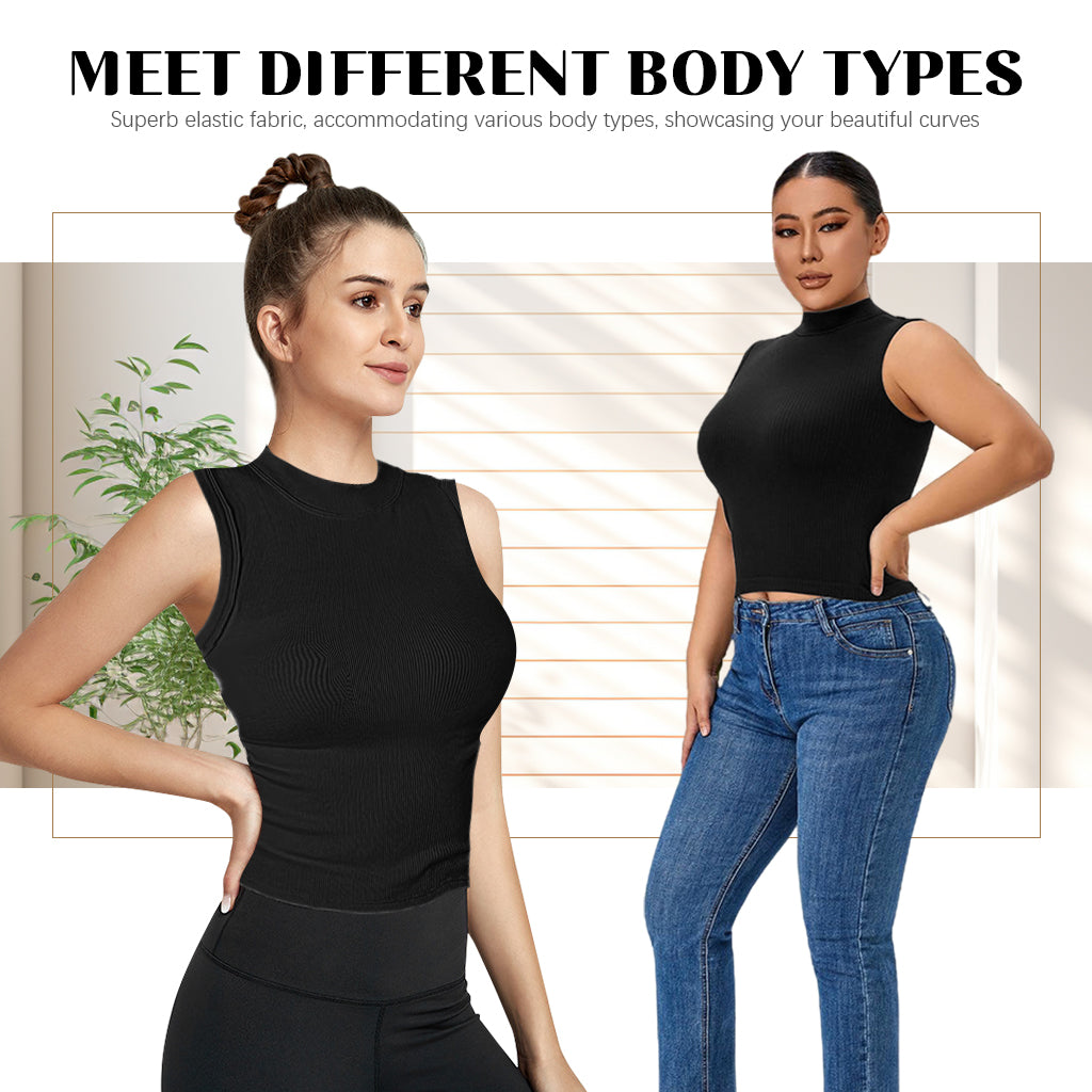 SANNIDHI Women's Sleeveless Ribbed Tank Top, Womens Sleeveless Racerback Summer High Neck Casual Basic Cami Top Shirt Slim Knit Ribbed Racerback Blouses, XL