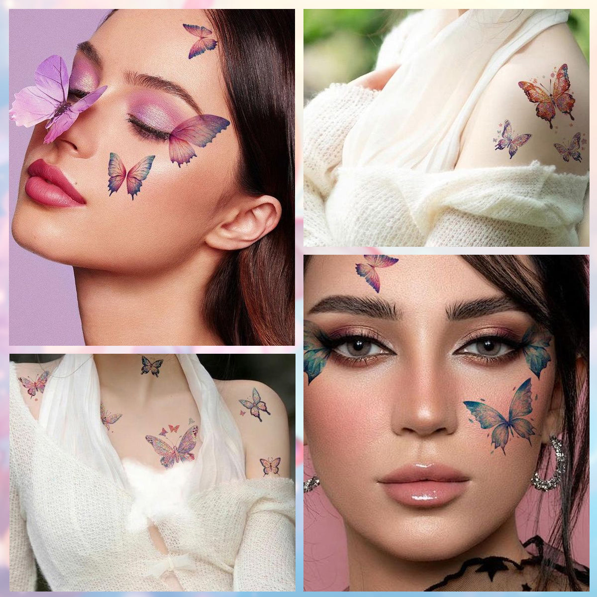 MAYCREATE 10 Sheets Butterfly Tattoo Sticker Glittering Butterfly Temporary Tattoo For Women Girls Kids Mehendi Tattoo Sticker for Party Makeup Tattoo Sticker for Face, Hands, Arm, Body