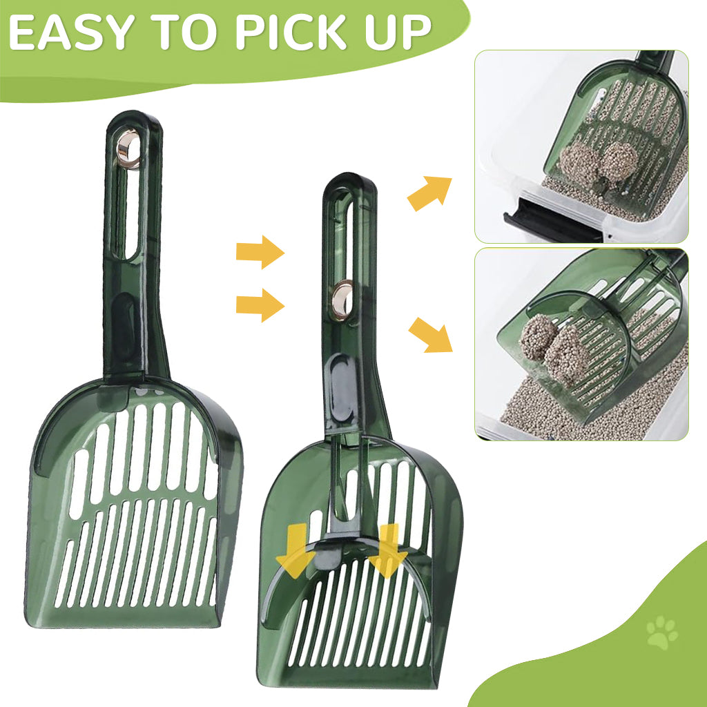 Qpets Cat Litter Scoop, Plastic Cat Litter Scoop Retractable Push Shovel Design Cat Litter Scoop Sieve Cat Litter Cleaning Scoop