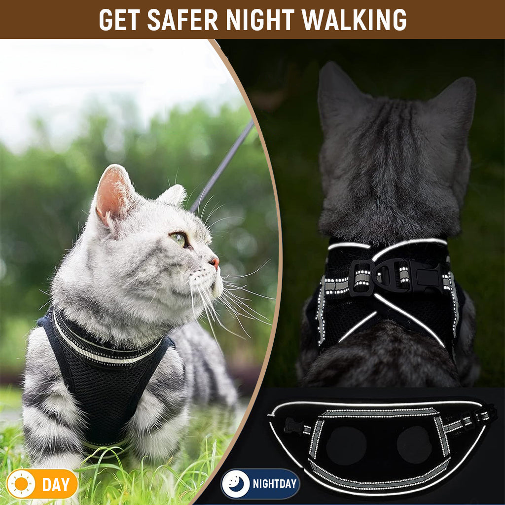 Qpets Cat Harness with 59'' Leash Small Cat Vest Harness Cat Harness Safety Night Reflective Strip Design Breathable Adjustable Quick Release Summer Cat Harness for Walking, M