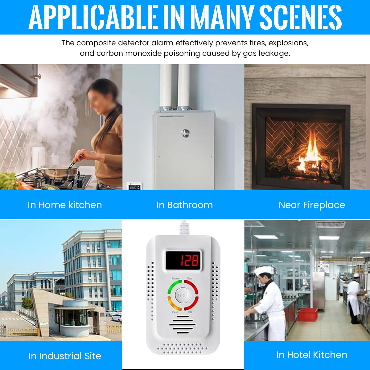 Serplex 2 in 1 Natural Gas Detector and Carbon Monoxide Detector, Carbon Monoxide Alarm with Sound and Light Alarm Gas Leakage Detector for CO, LNG, LPG, Gas Leak Detector Monitor Alarm for Kitchen