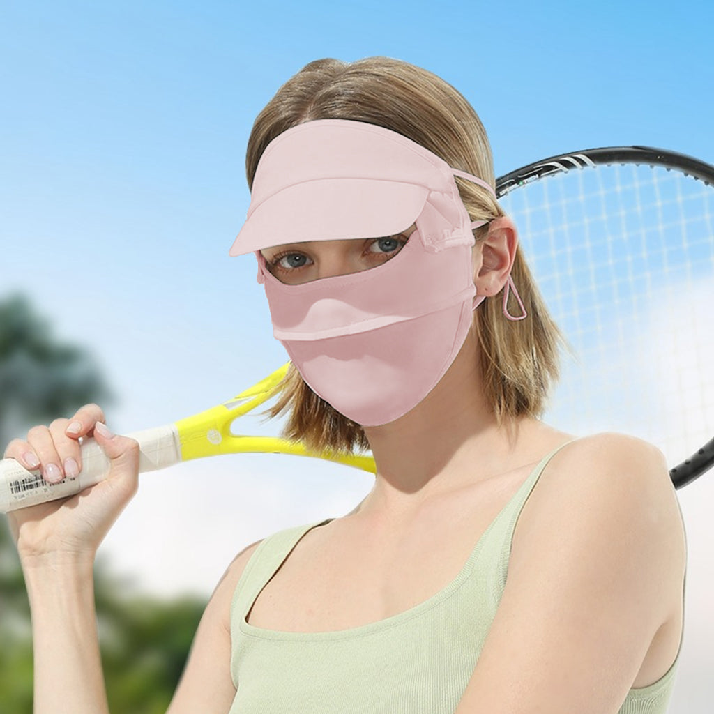 SANNIDHI Full Face Mask for Women Sun Protection, Face Cover UPF 50+ Face Mask for Bikers with Detachable Brim, Reusable Summer Cool Ice Silk Face Mask for Running, Hiking (Pink)