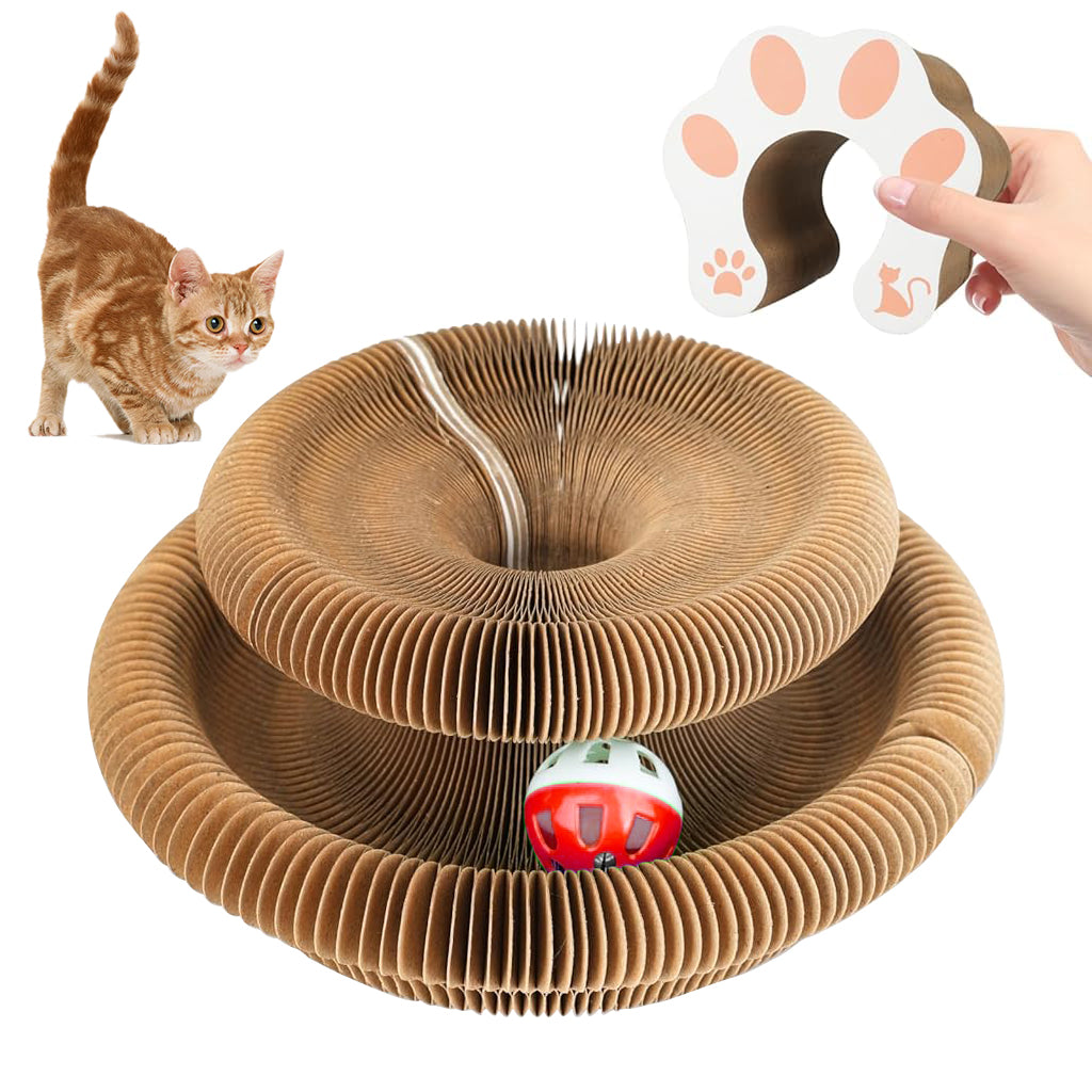 Qpets Cat Toy Folding Cat Scratching Board Toy Corrugated Hard Paper Transformable Cat Scratching Board with Magnetic Ends Space Saving Cat Scratching Toy