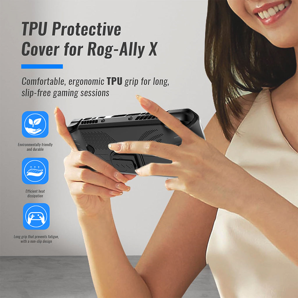 ZORBES Soft TPU Case for ROG Ally X Anti-Scratch Skin Cover with Folding Kickstand Anti-Slip Game Console Cover with Thumbsticks Covers Protective Case for ROG Ally X Gaming Console, Black