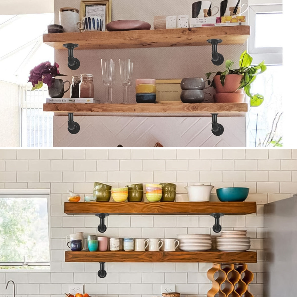 Serplex 4Pcs Wall Shelf Brackets with Screws Metallic Retro Industrial Pipe Style L-shaped Shelf Brackets Multipurpose Brackets for Wall Shelves, Bookshelf, Planter Shelf