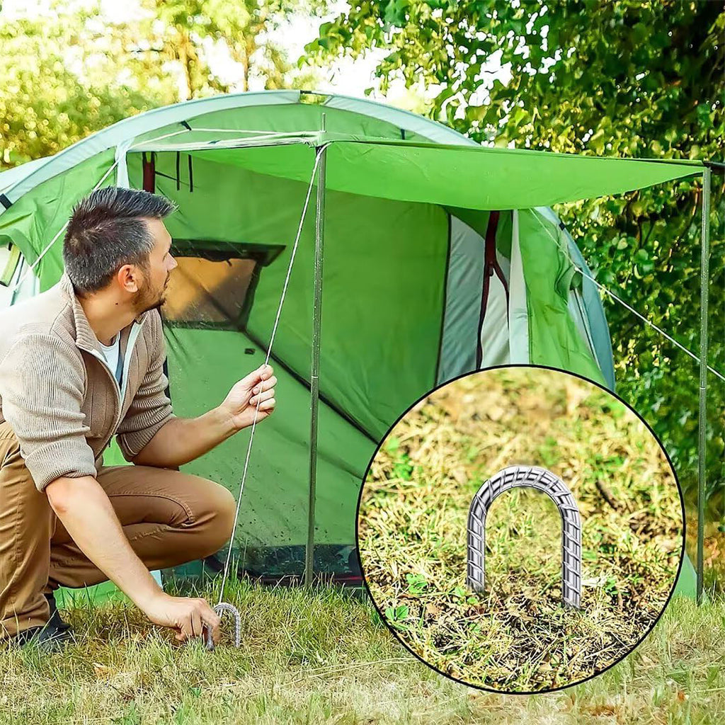 HASTHIP 6Pcs Garden Stakes Landscape Staples for Securing Landscape Fabric, Heavy Duty Tent Stakes, Multi Camping Windproof Nails, Galvanized Steel Ground Stakes Staples Securing Pegs (11.8 In)