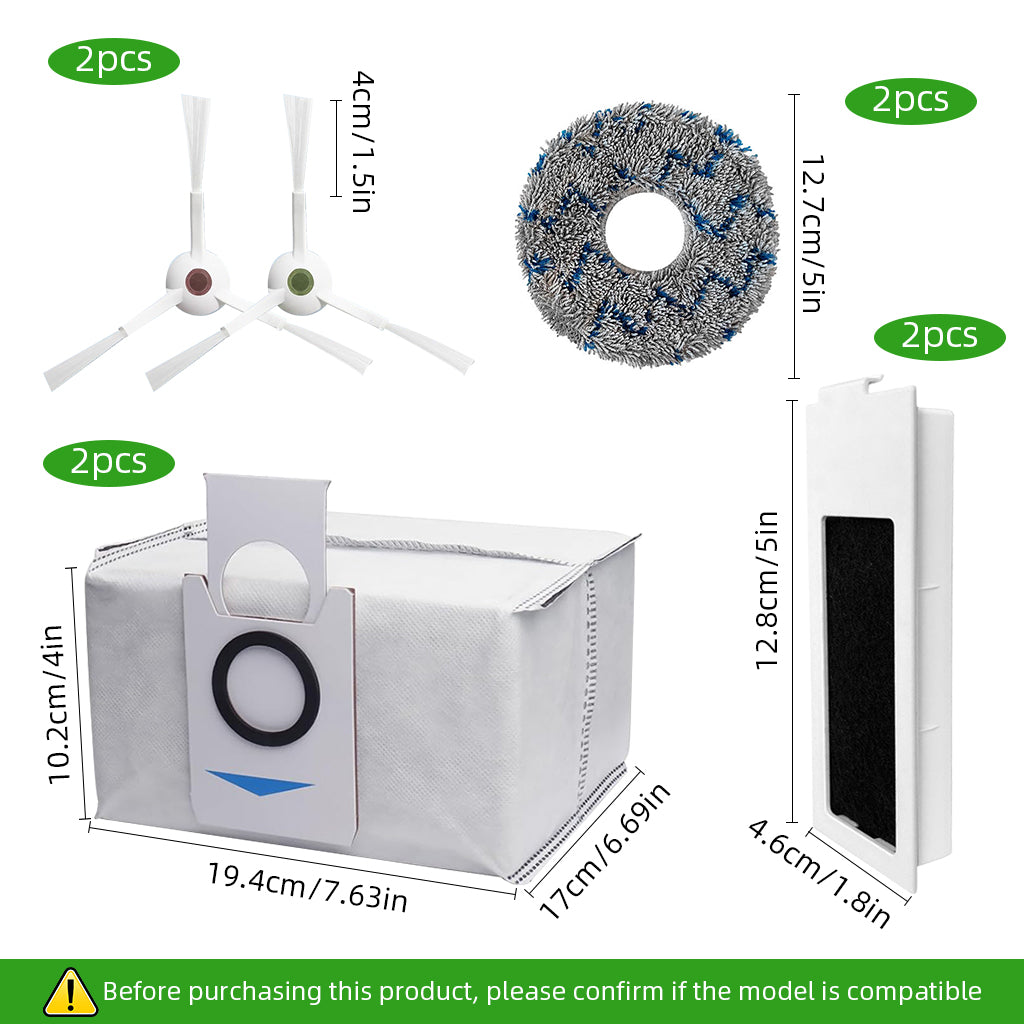 HASTHIP 10Pcs Replacement Accessories for Ecovacs Deebot T20 Omni/PRO/MAX T20 Pro/Max Plus, Replenishment Kit Replacement Parts - 4 Side Brushes, 2 Microfiber Cloth Mop, 2 Dust Bag, 2 Filter