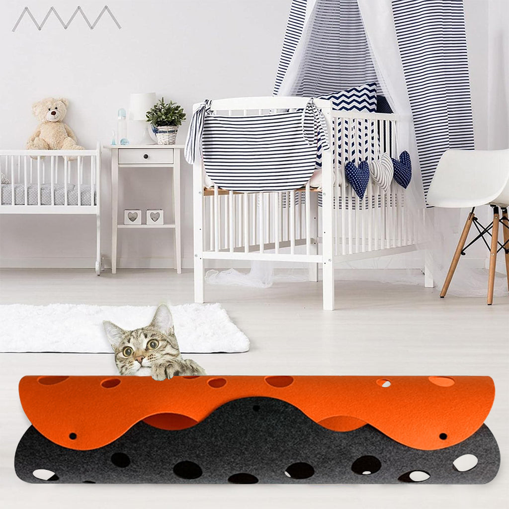 Qpets Felt Cat Tunnel Cat Toy Set of 2 Pieces Assemble Porous Felt Cat Tunnel Dual Color Cut Out Felt Cat Play Hide Cave, 90x 22cm Per One