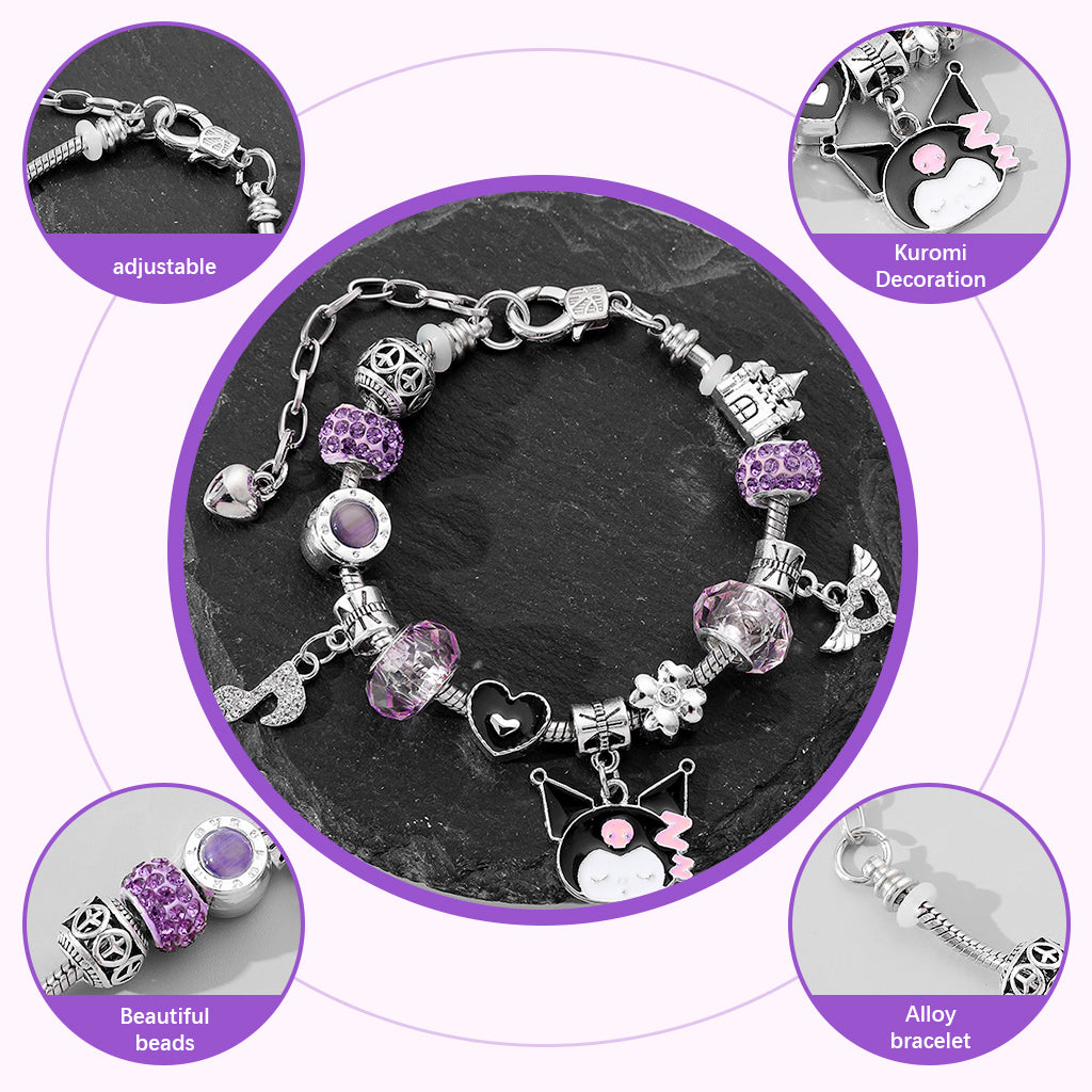 SANNIDHI Kuromi Bangle Bracelet for Girls Kawaii Girls Alloy Bracelet Music Note Charm Adjustable DIY Beaded Bracelet Fashion Y2K Charm Bracelet Birthday Gift for Sister Christmas Gift