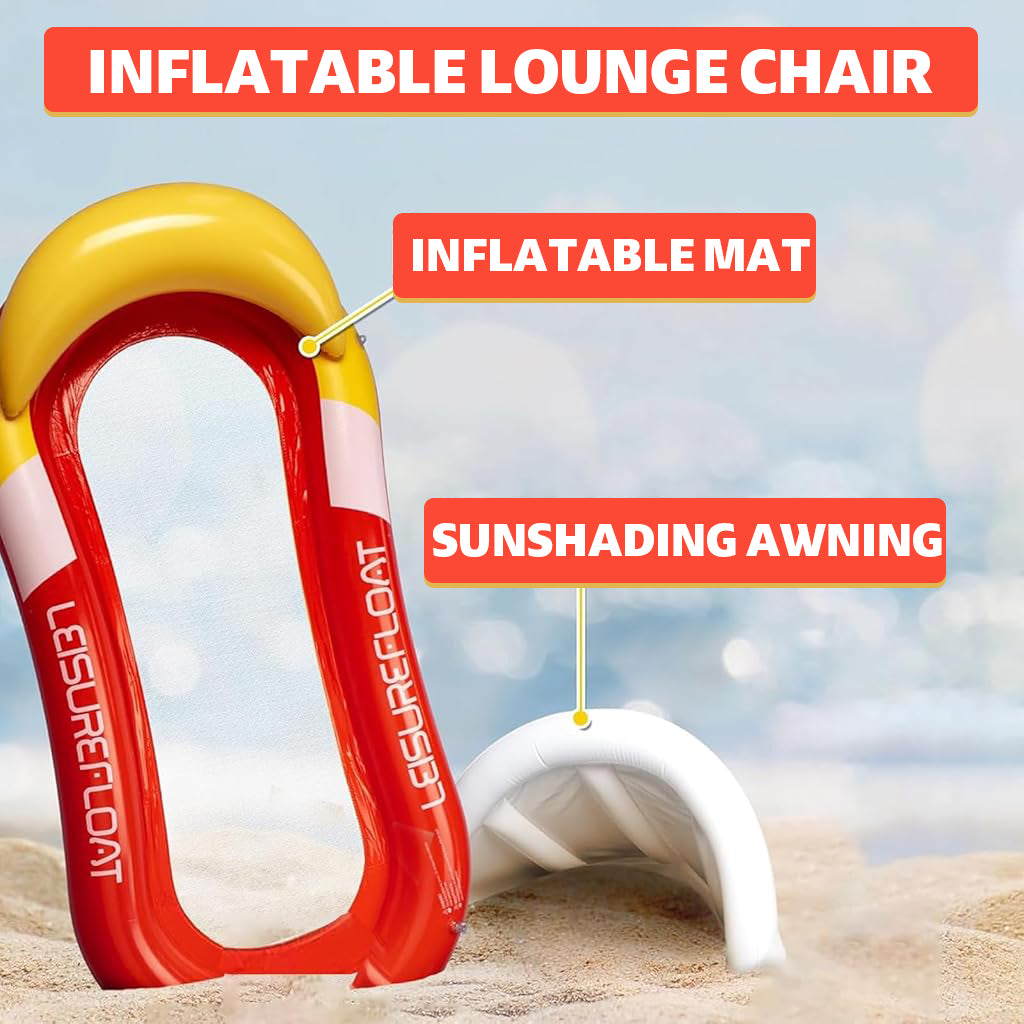Proberos Inflatable Pool Lounger for Adult 4.92ft Long Swimming Pool Float PVC Swimming Pool Float with Sun Visor & Headrest Water Floating Bed for Pool Water Lounging Bed for Sunlight Bathing