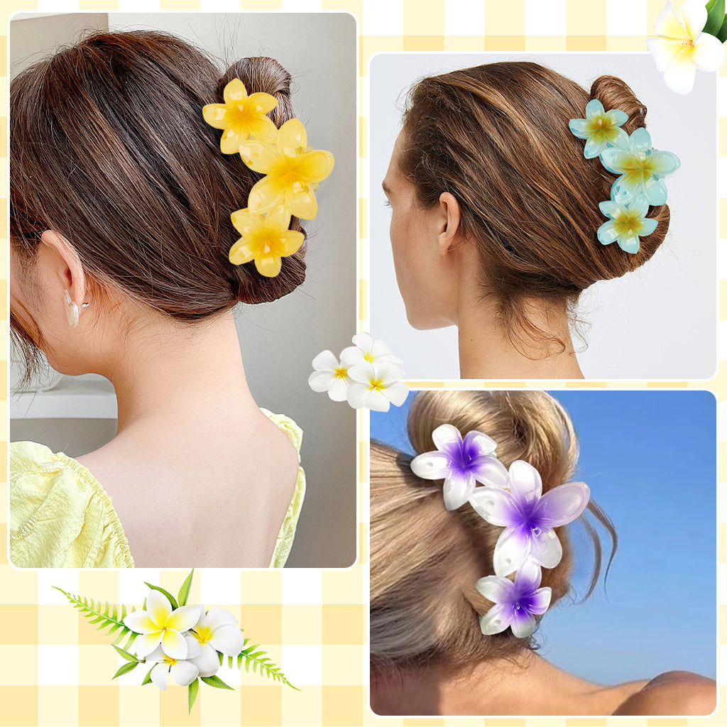 MAYCREATE 4Pcs Flower Claw Clip Hawaiian Flower Hair Clutcher for Women Large Plumeria Hair Clips for Thin Thick Hair Boho Beach Banana Clips Claw Clips Gifts Hair Accessories for Women, Girls